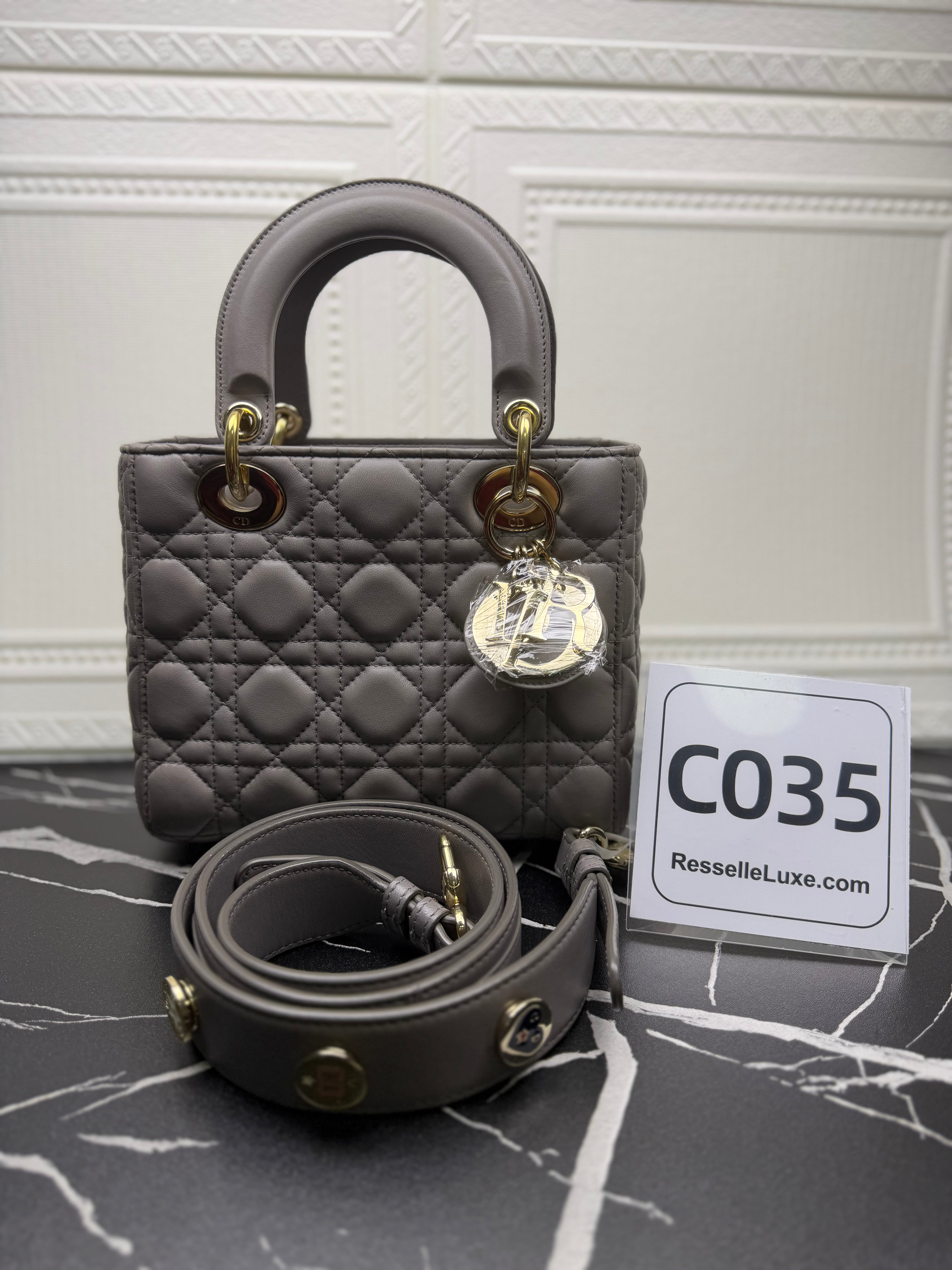 Christian Dior Lady Dior Handbag in Grey Quilted