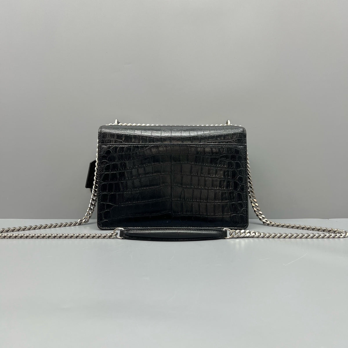Saint Laurent Sunset Medium Croc‑Embossed