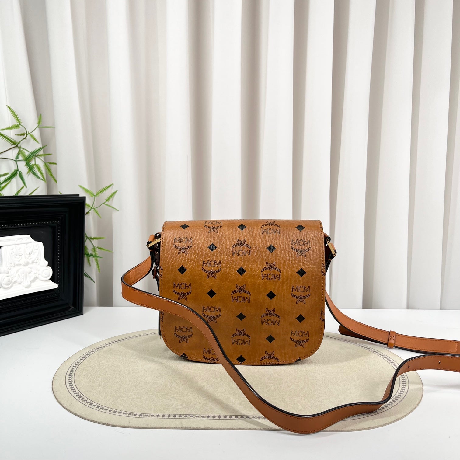 MCM Visetos Cognac Saddle Bag Crossbody Bag