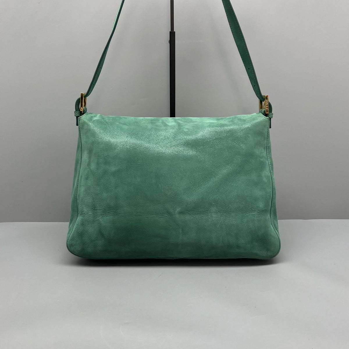 Fendi Baguette Large Green Suede Gold Hardware