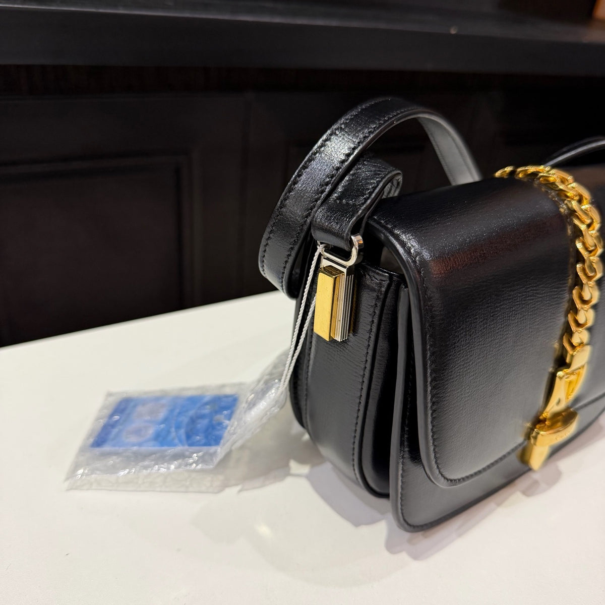 Gucci Sylvie Small Saddle Bag, Black Smooth Leather