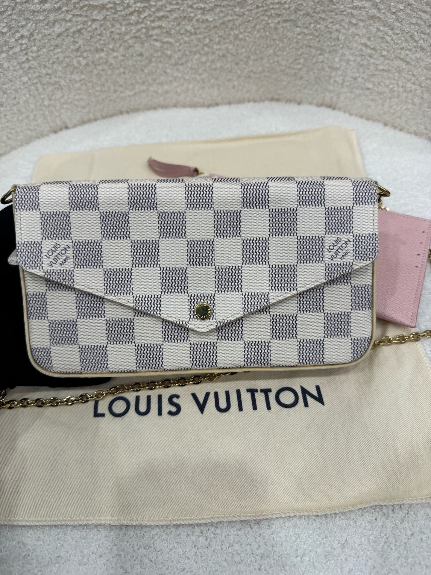 Louis Vuitton Felicie Pochette Damier Azur Rose Ballerine