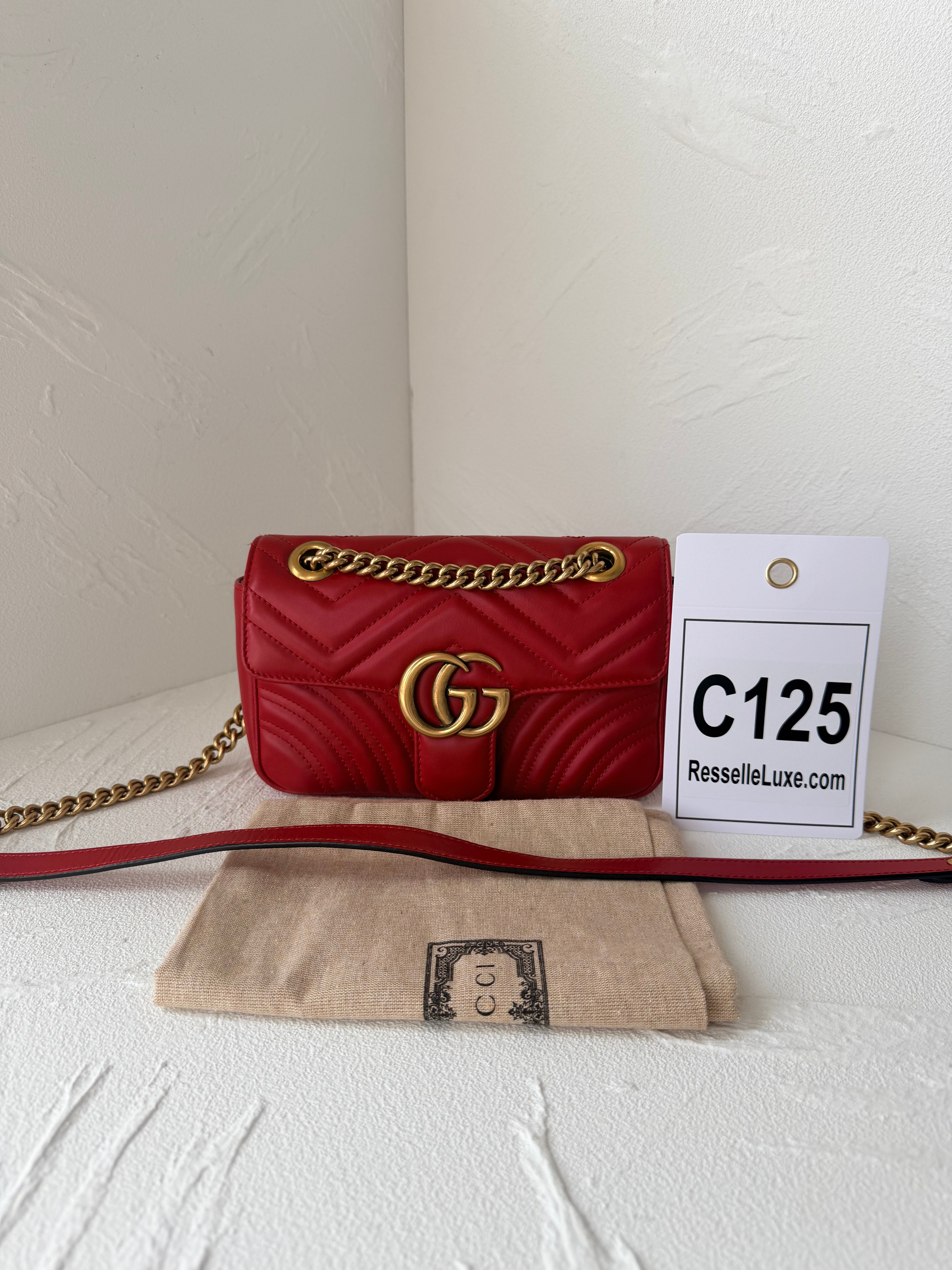 Gucci GG Marmont 22, Red Matelassé Leather