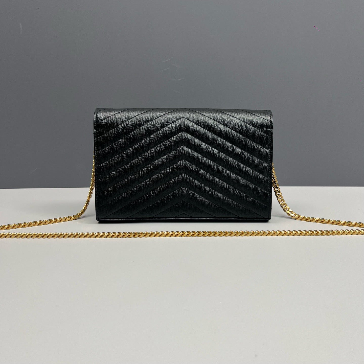 Saint Laurent Cassandre Envelope Chain Wallet Black
