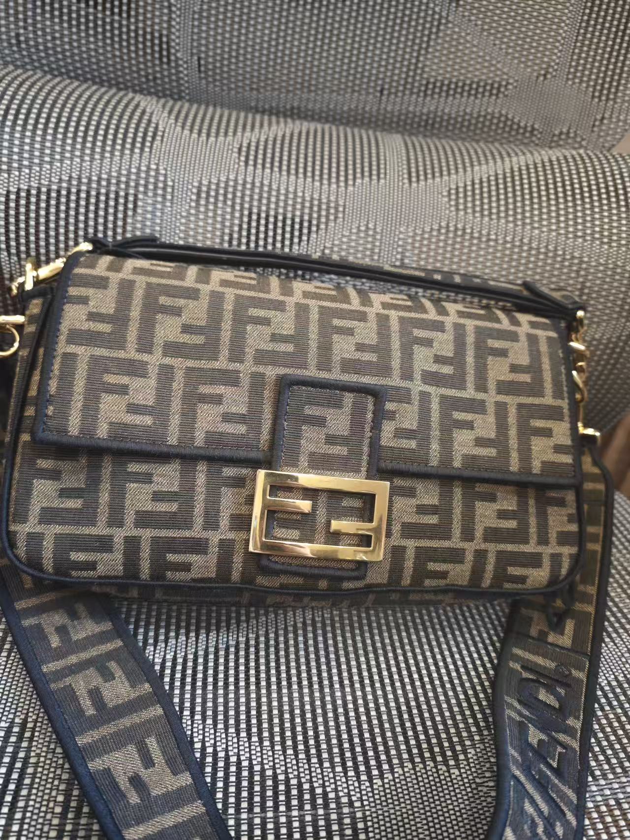 Fendi Medium FF Monogram Canvas Shoulder Crossbody Bag