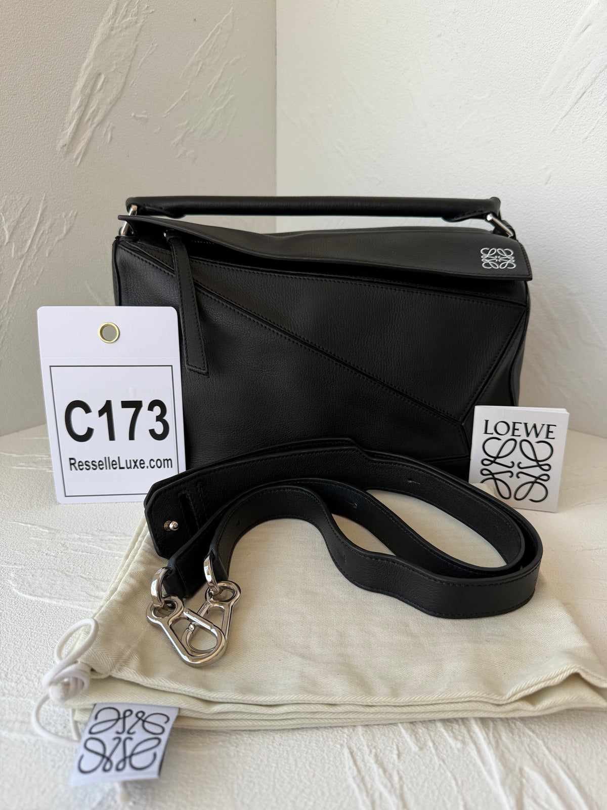 LOEWE Puzzle Medium Bag, Black Smooth Calfskin