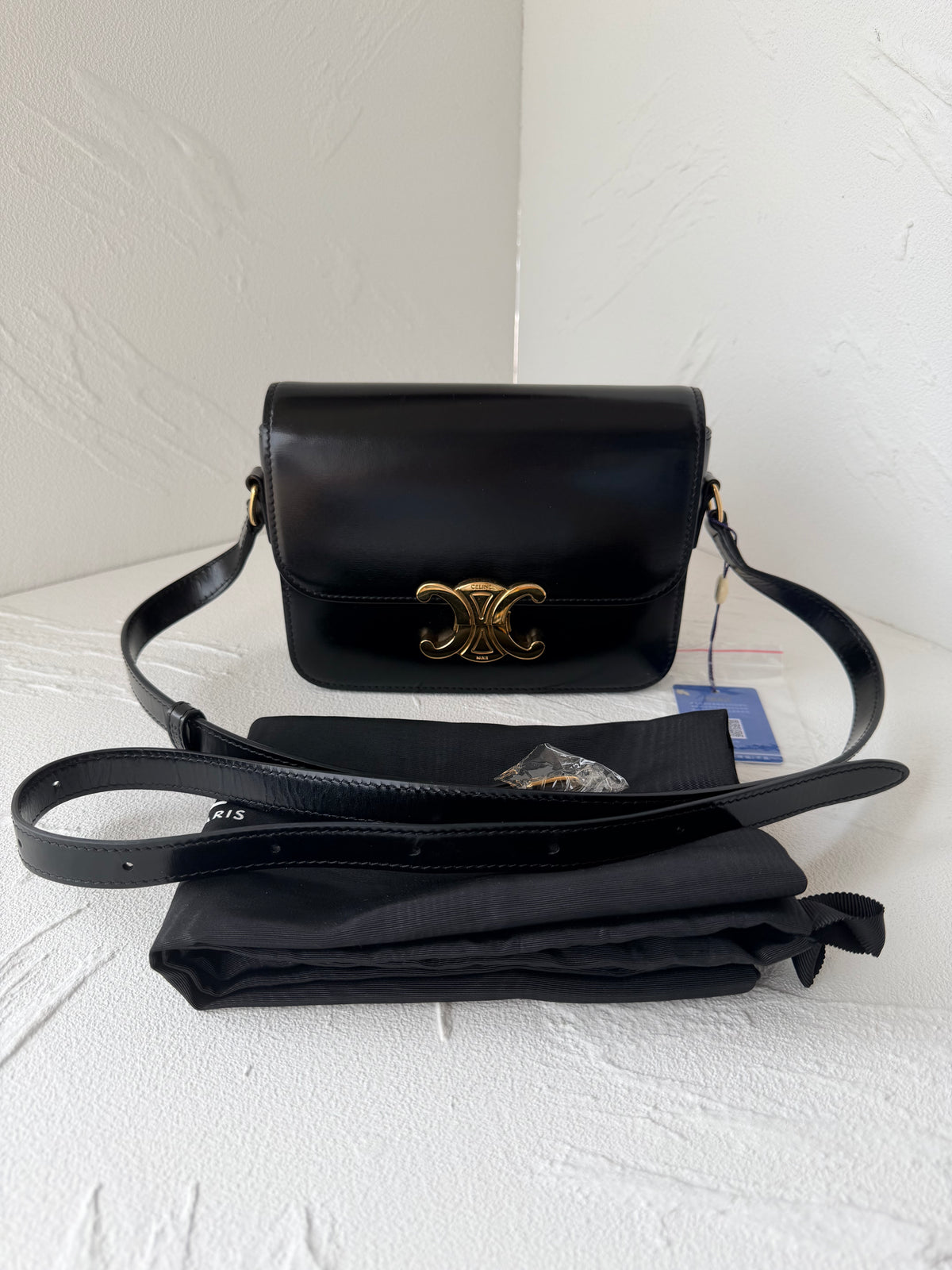 Celine Triomphe Teen Black Shiny Calfskin