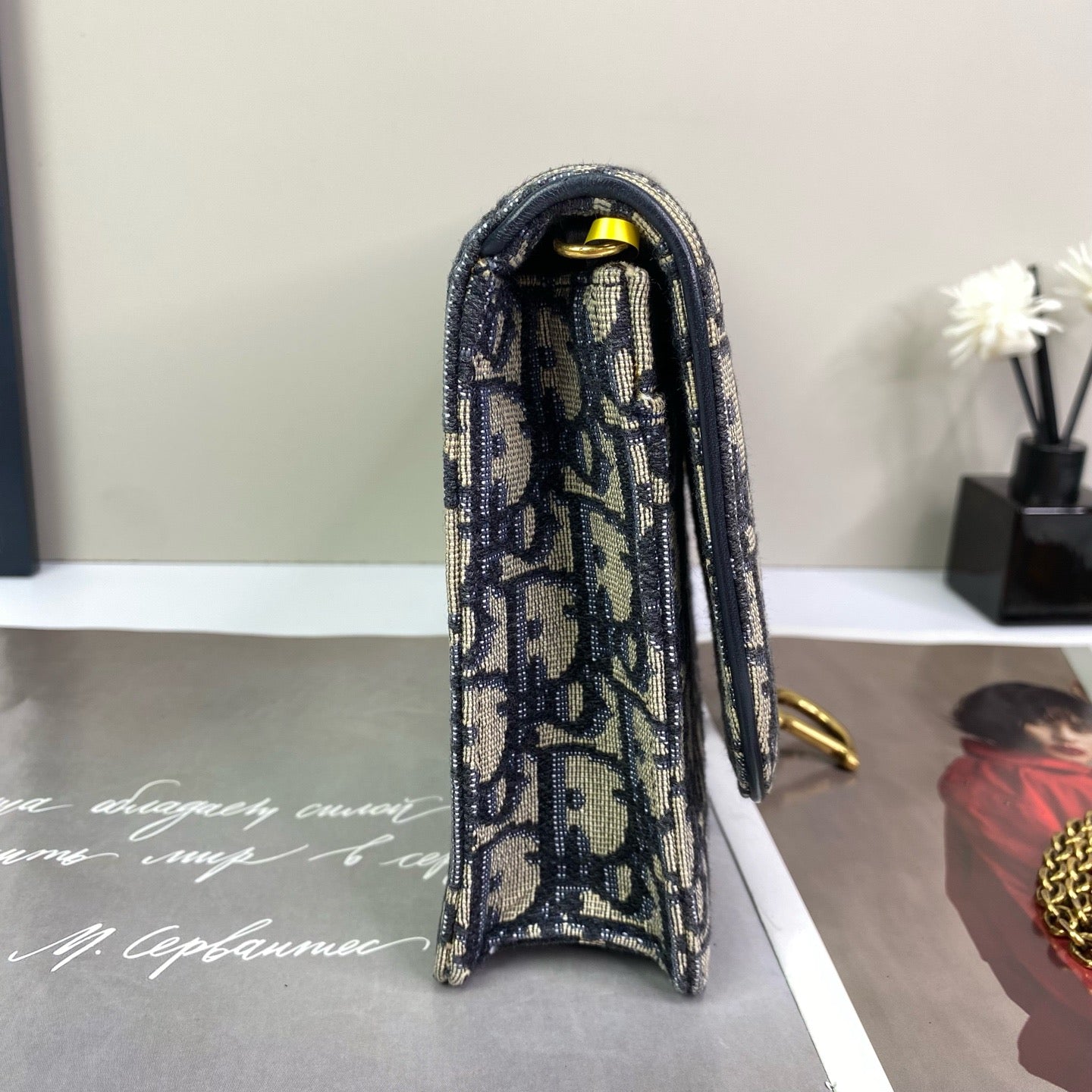 Christian Dior Saddle Oblique Jacquard Chain Wallet