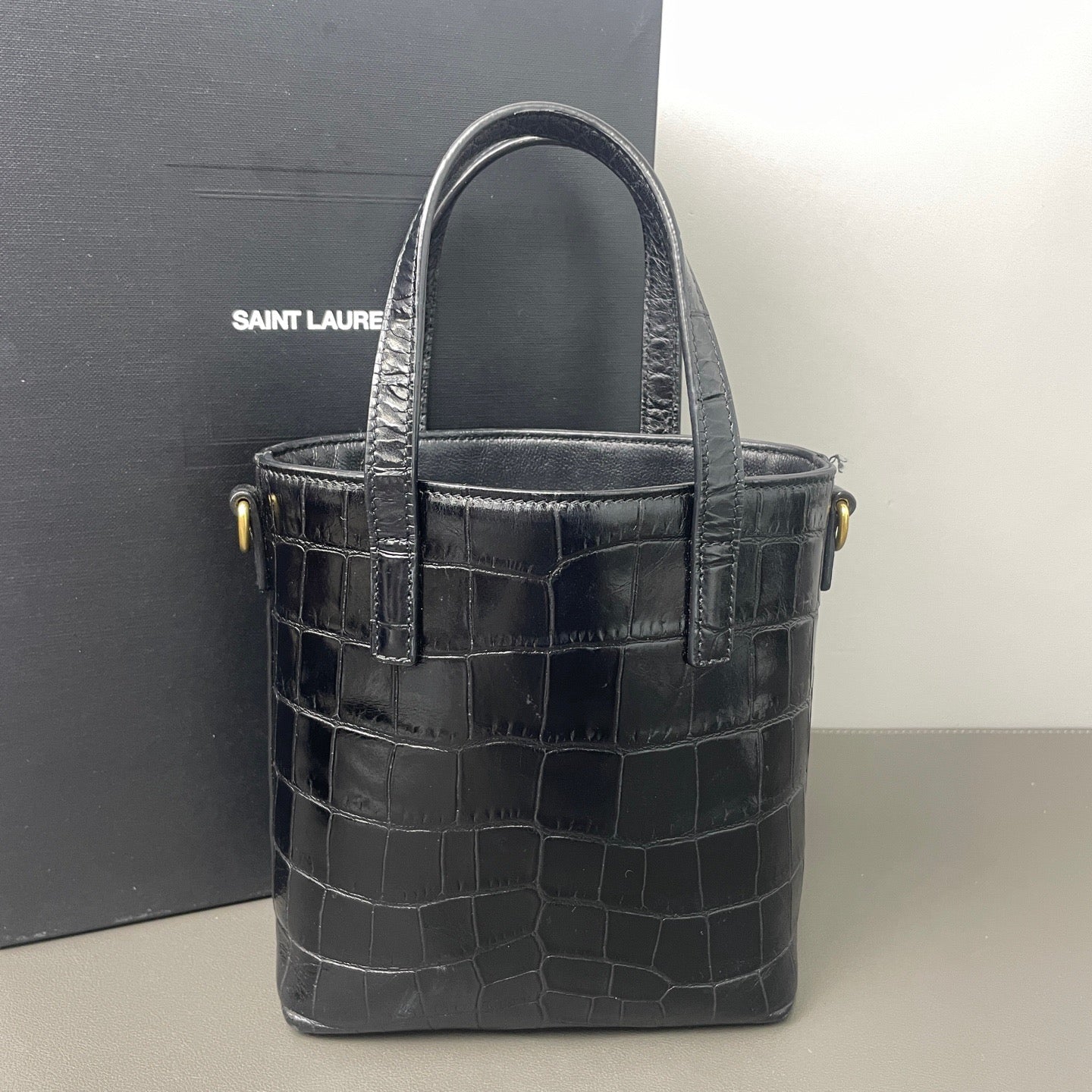 Saint Laurent Mini Toy Shopping crocodile-embossed tote