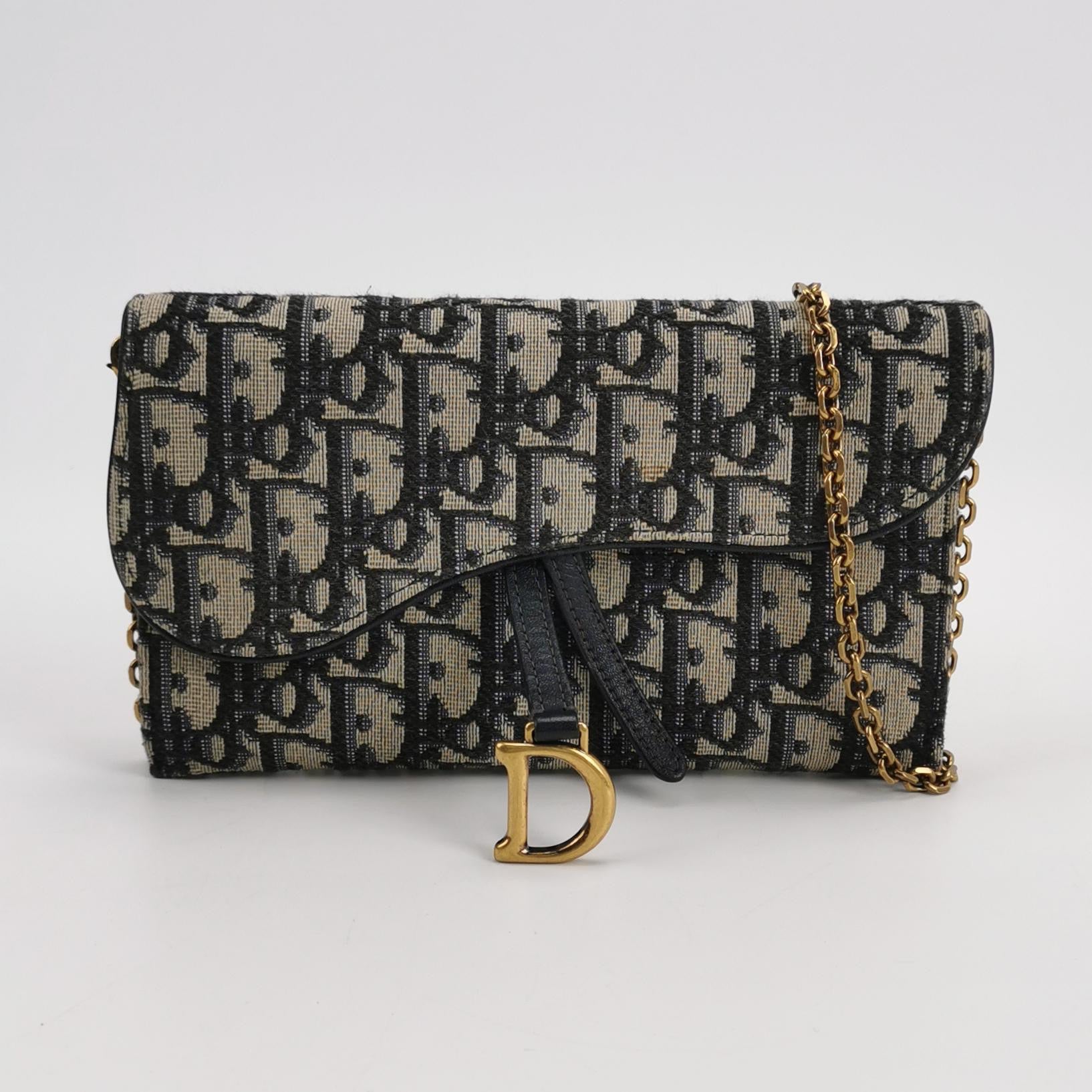 Christian Dior Saddle Oblique Jacquard Chain Wallet
