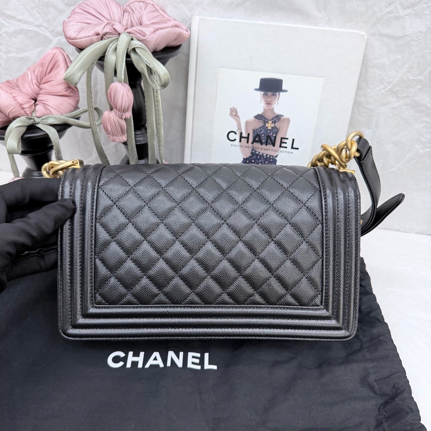 Chanel Le Boy Medium Black Gold hardware(serias27)