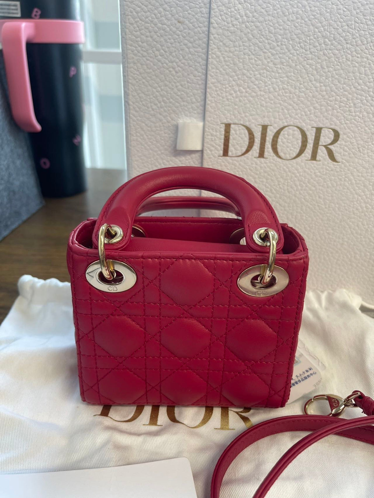 Dior Lady Dior Mini Red Leather Bag