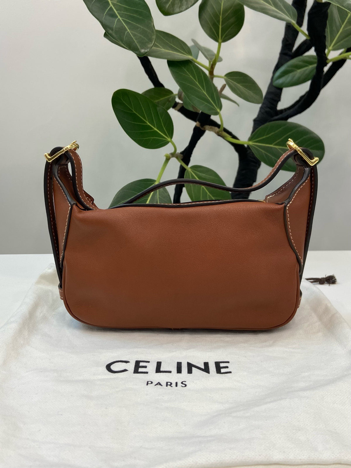 Celine Romy Mini Hobo Bag, Tan Calfskin, Gold‑Tone Hardware