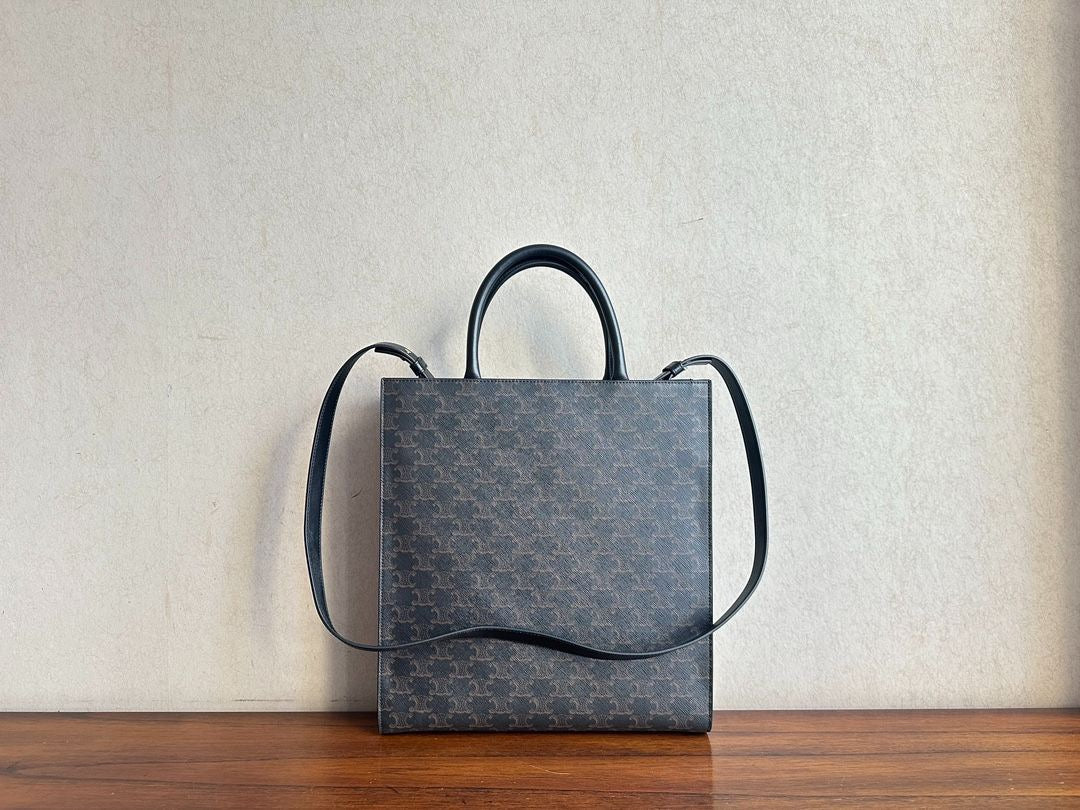 Celine Cabas Tote Medium Triomphe Canvas Black Handbag