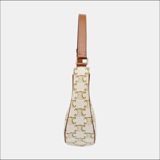 Celine Ava Triomphe White Canvas Hobo Shoulder Bag