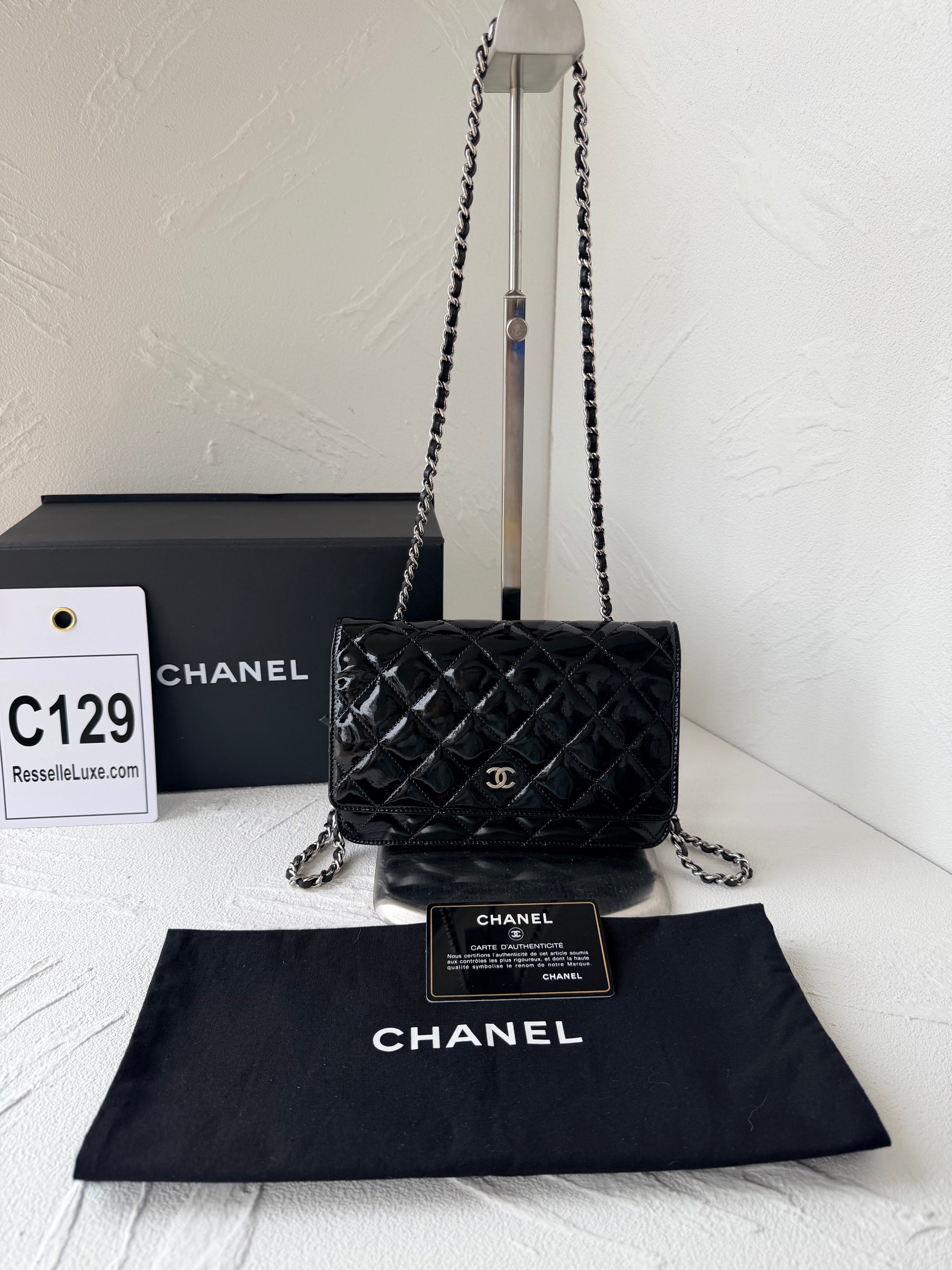 Chanel Wallet On Chain, Black Patent Leather