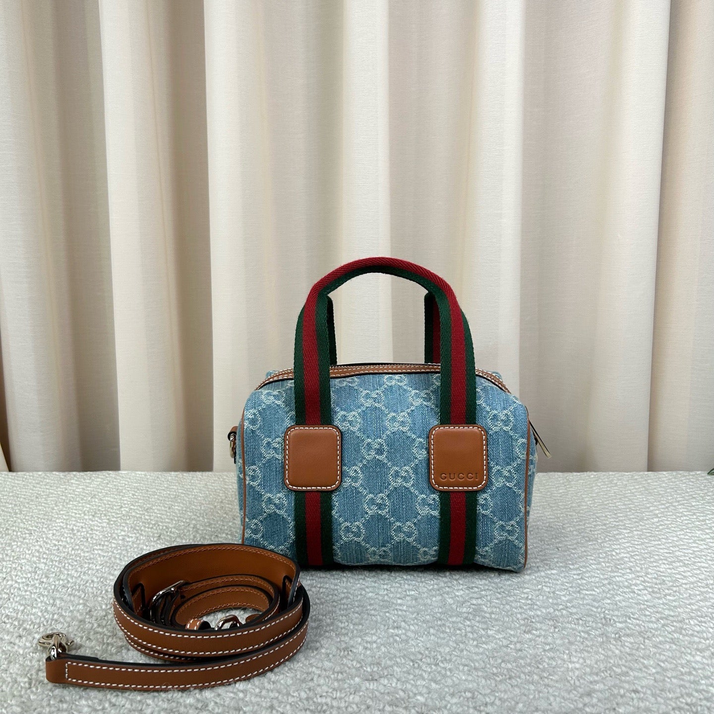 Gucci GG Denim Mini Blue Boston Bag