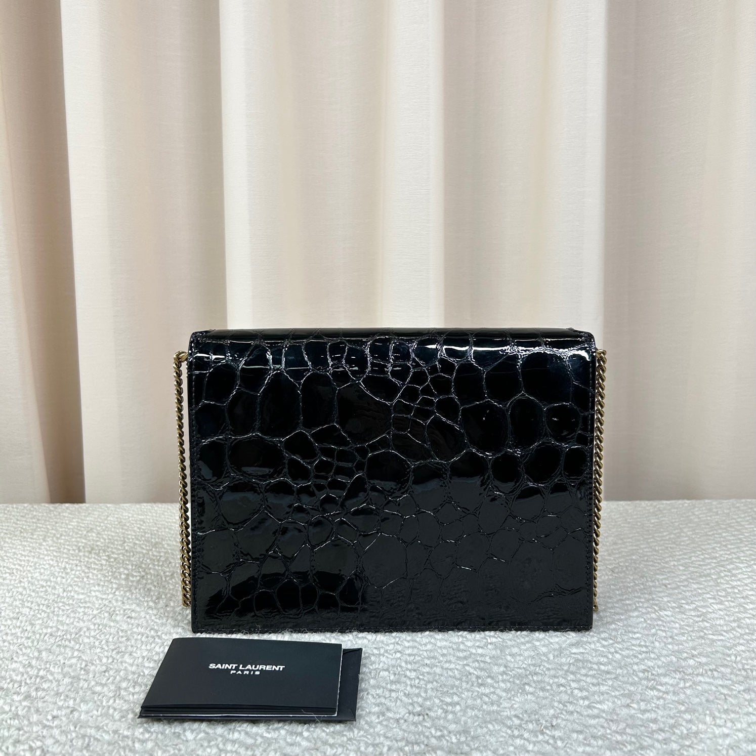 Saint Laurent YSL Black Croc Patent Envelope Bag