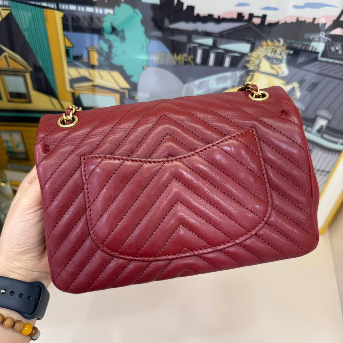 Chanel Classic Flap Large Mini, Burgundy Chevron Lambskin