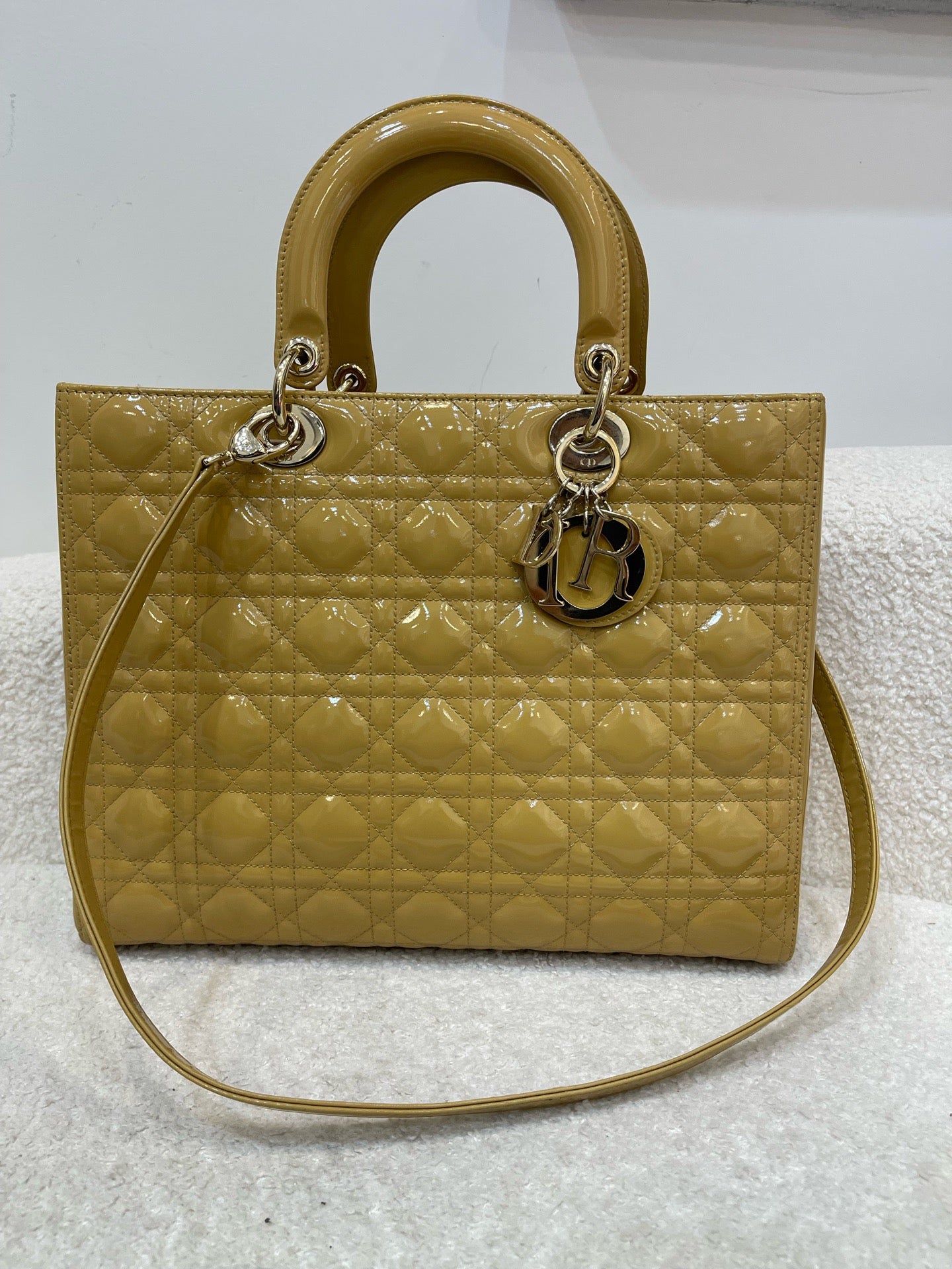 Christian Dior Lady Dior Large Yellow Patent