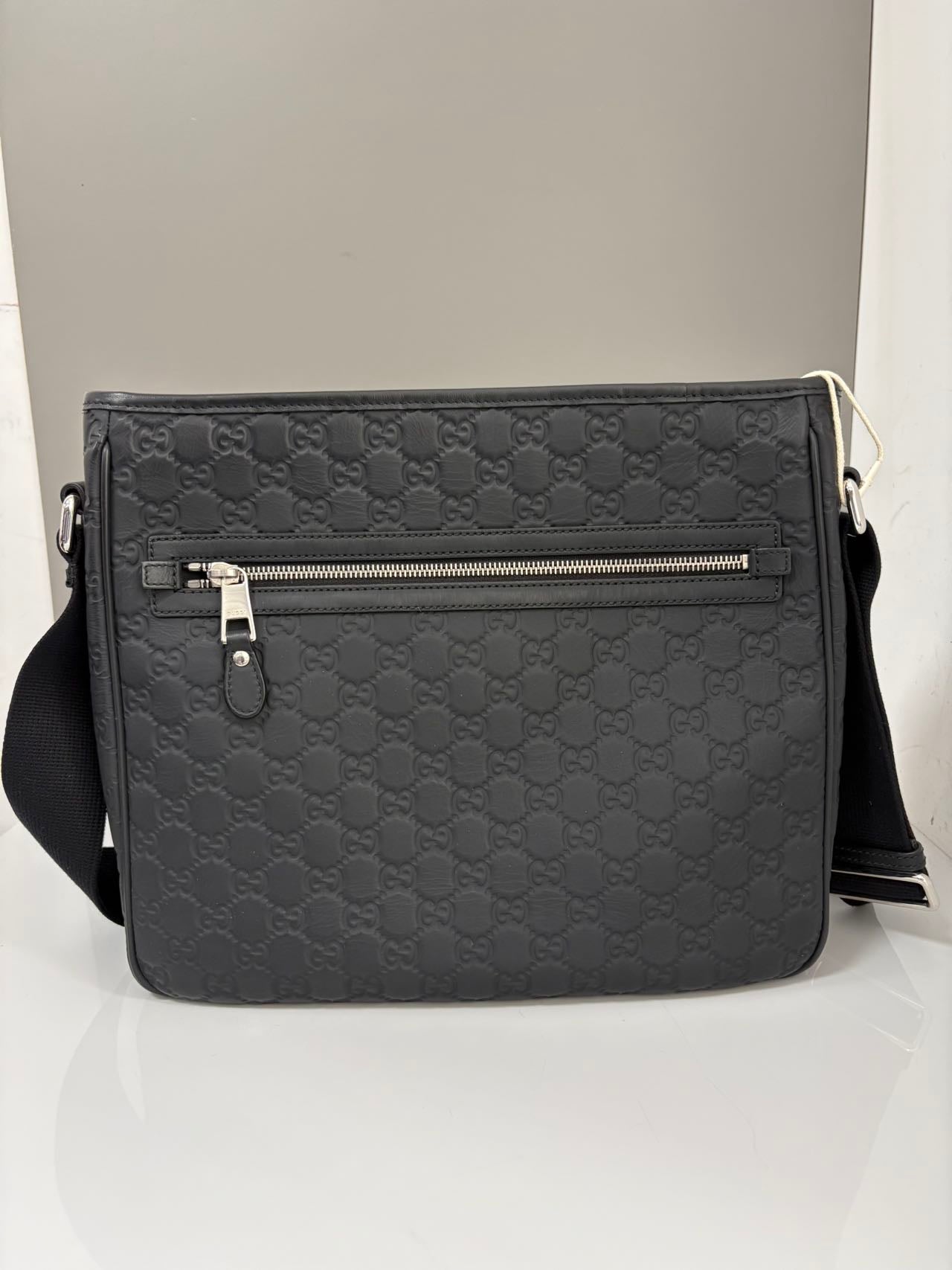Gucci Black GG Embossed Leather Crossbody Messenger Bag