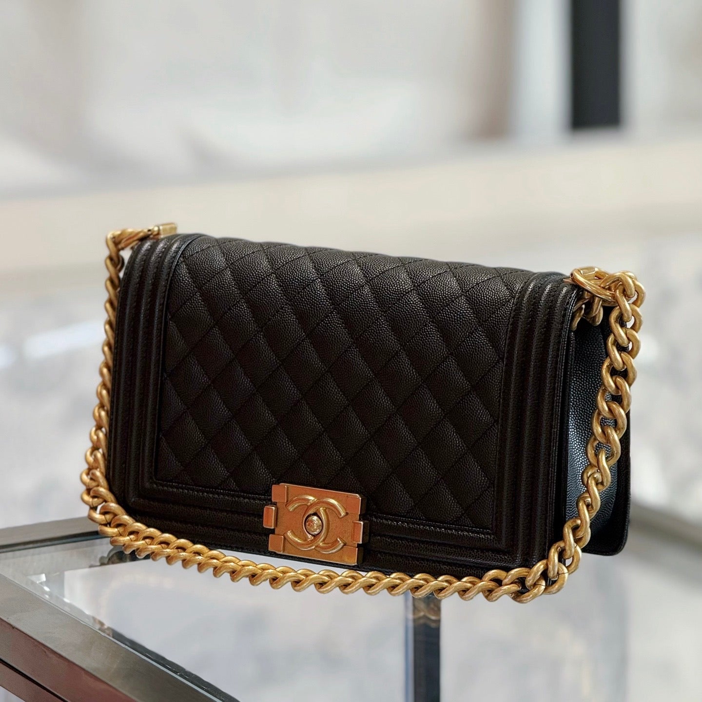 Chanel Le Boy Medium Black Gold Hardware (serias23)