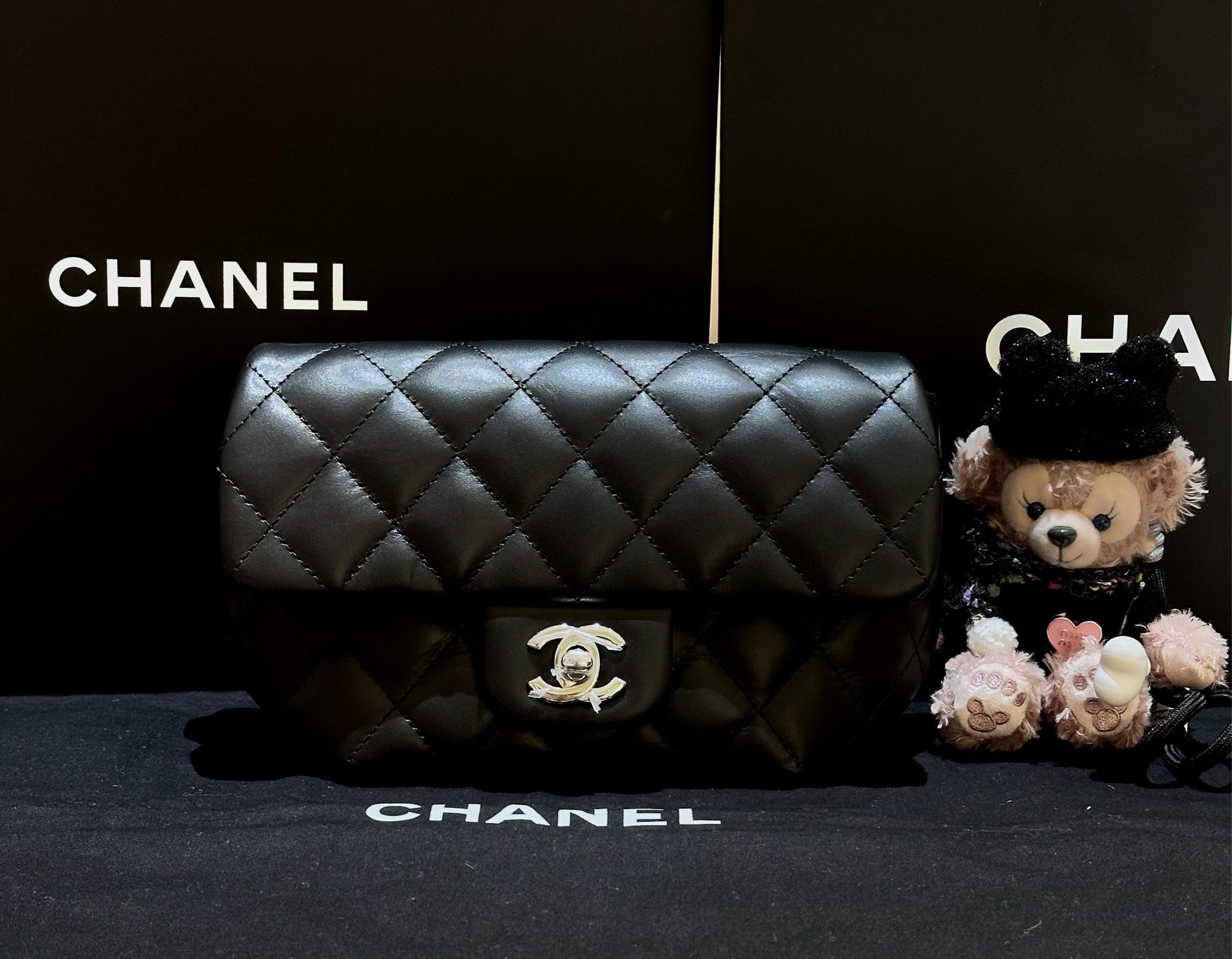 Chanel Classic Flap Waist Bag in Black Quilted Lambskin