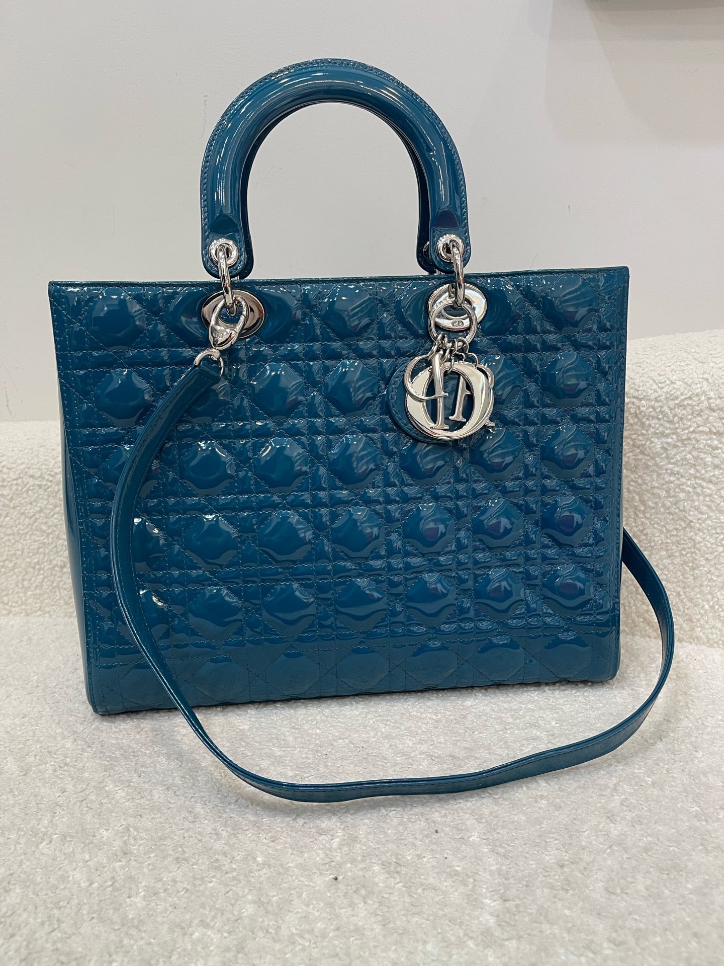 Christian Dior Lady Dior Large Blue Patent