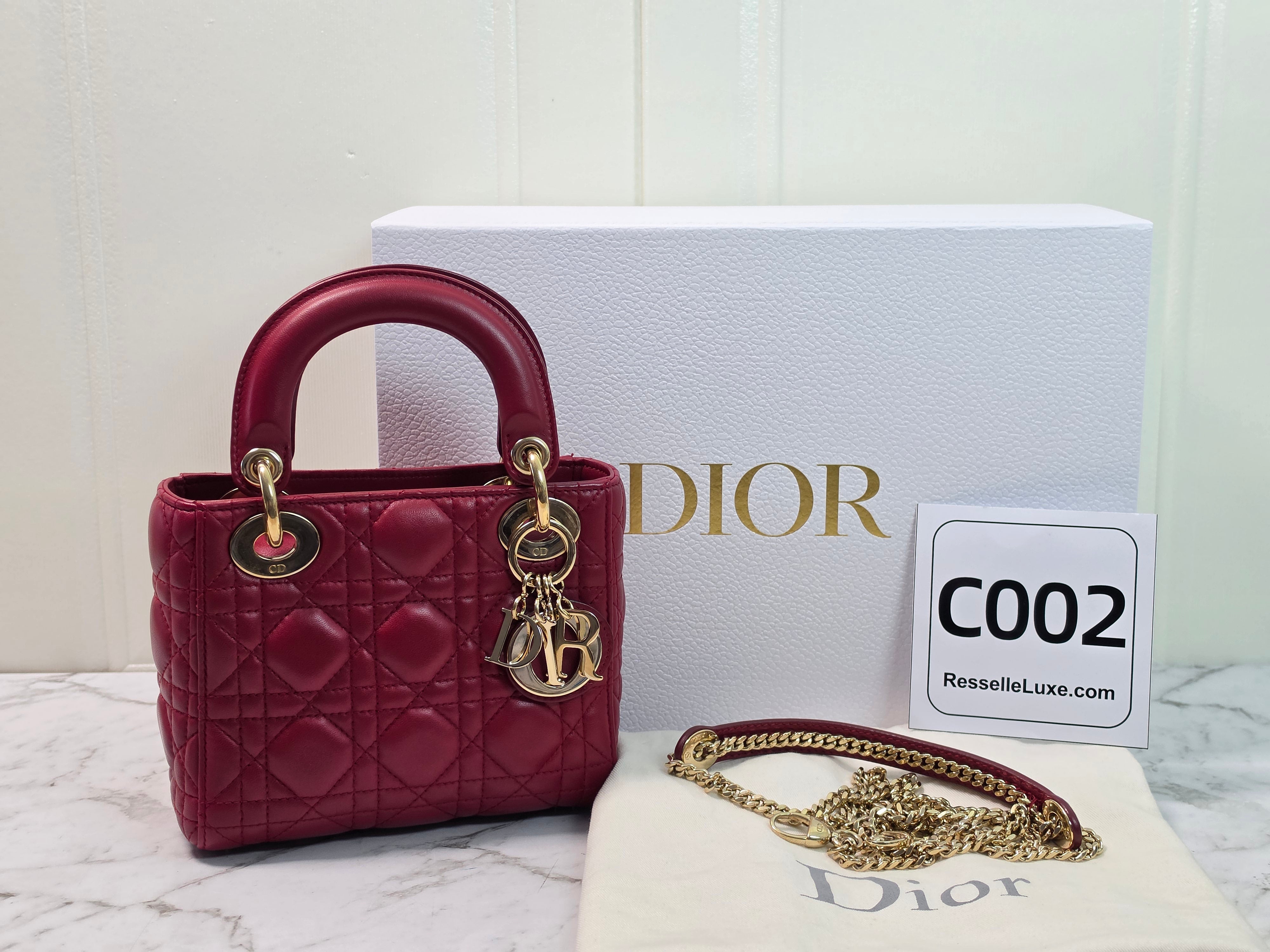 Dior Mini Lady Dior Burgundy Cannage Lambskin Handbag