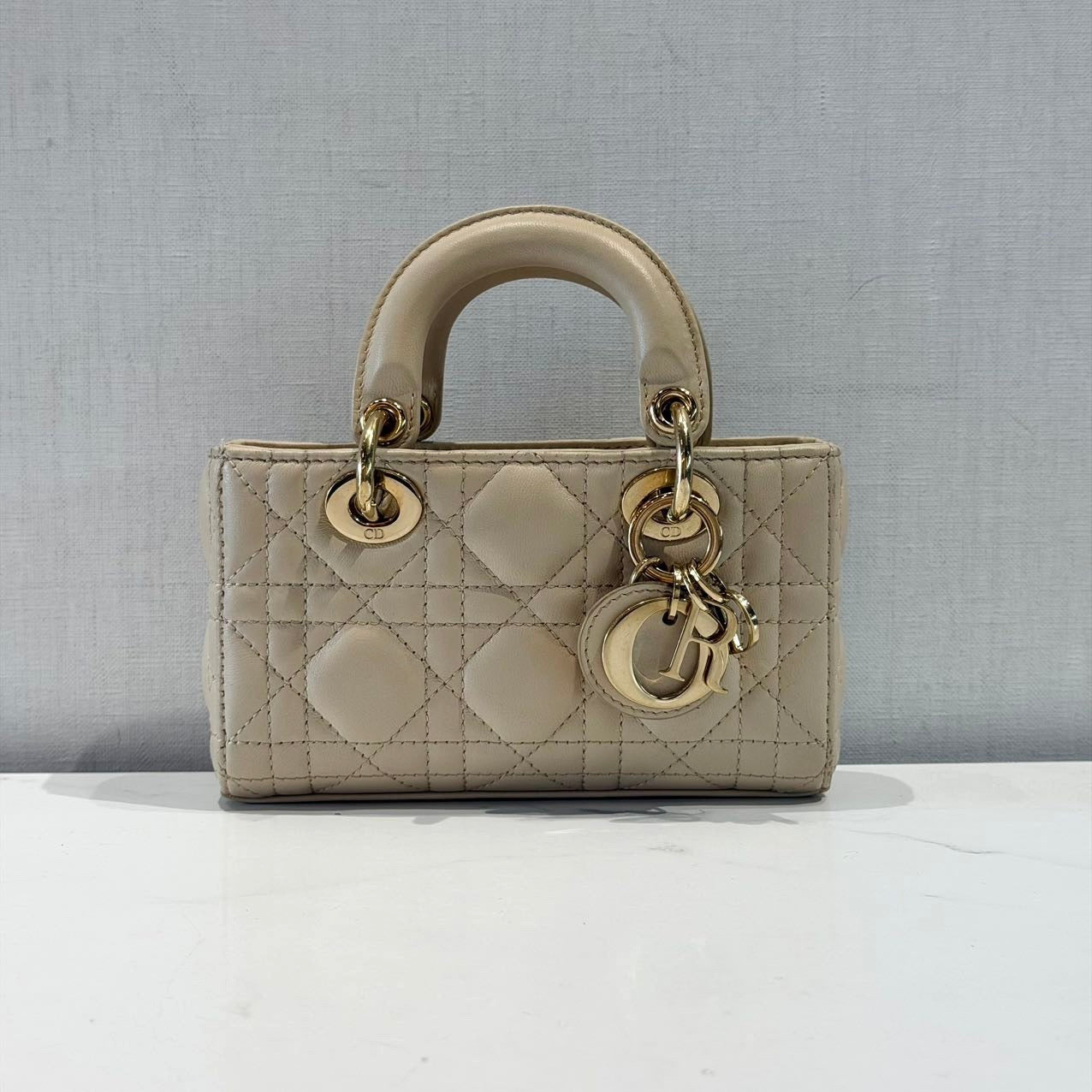Dior Lady D-Joy Micro Beige Cannage Lambskin Pale Gold