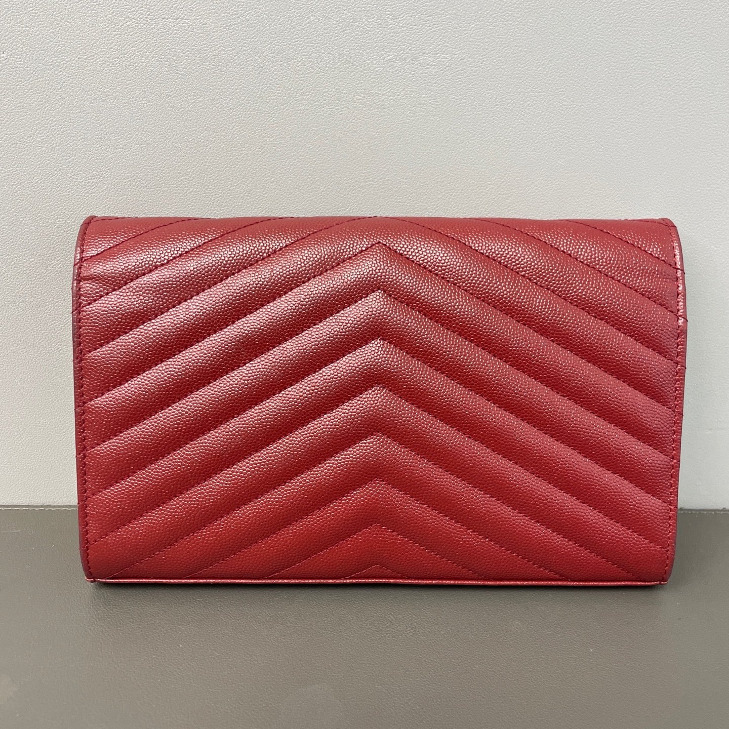 Saint Laurent Cassandre Envelope Chain Wallet WOC Bright Red