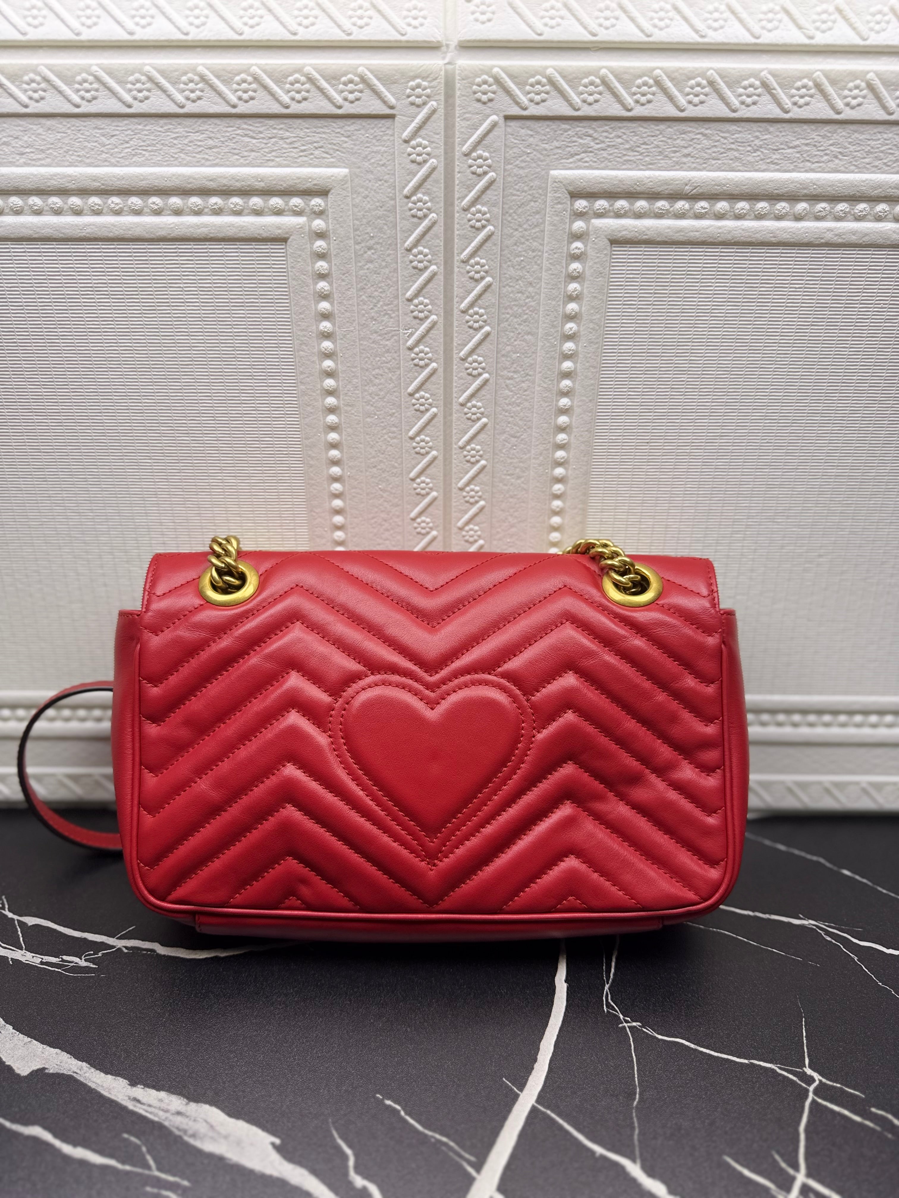 Gucci GG Marmont Medium Red Matelassé Leather Shoulder Bag