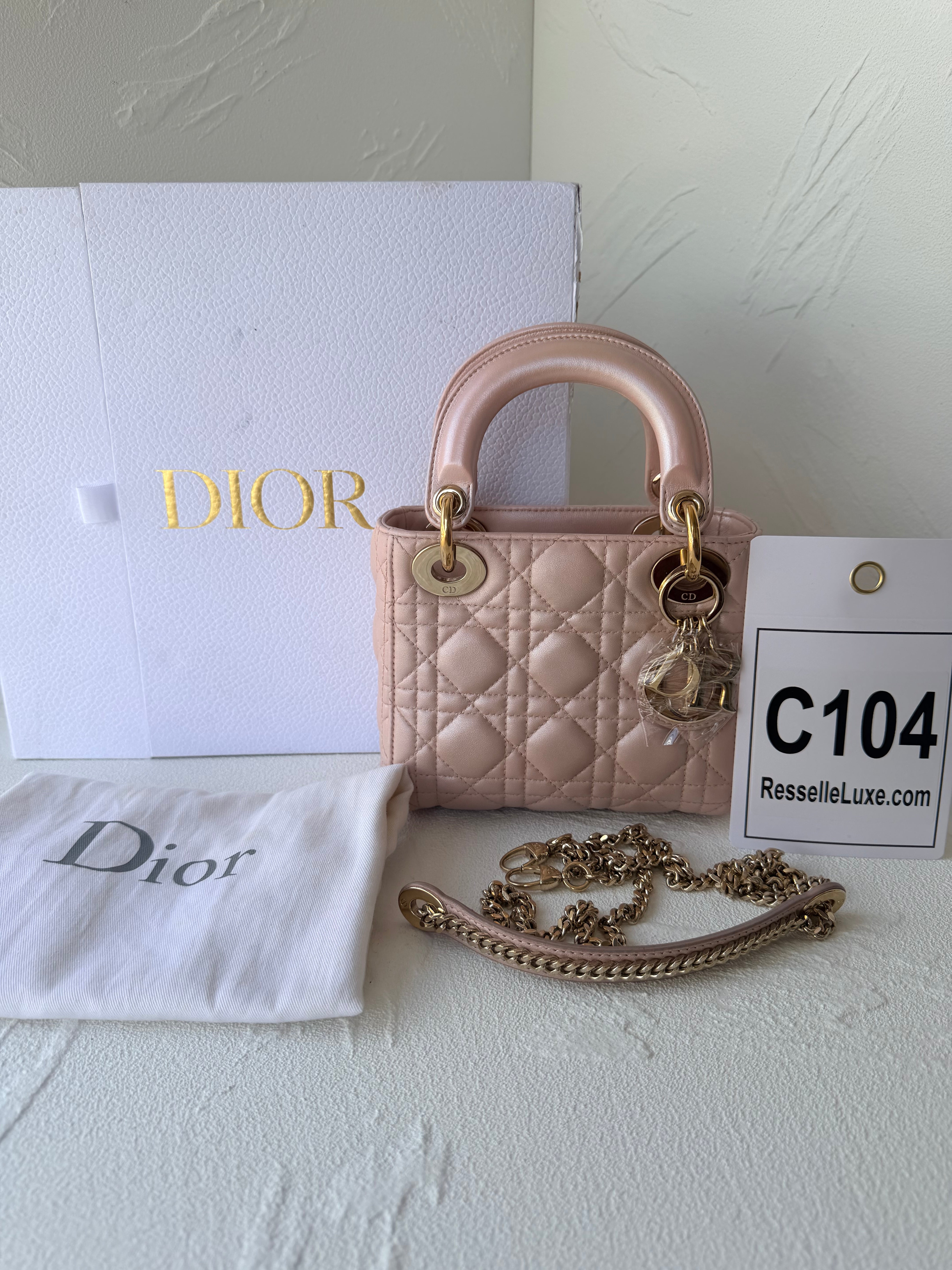 Dior Lady Dior Mini Pink Cannage Lambskin Leather Handbag