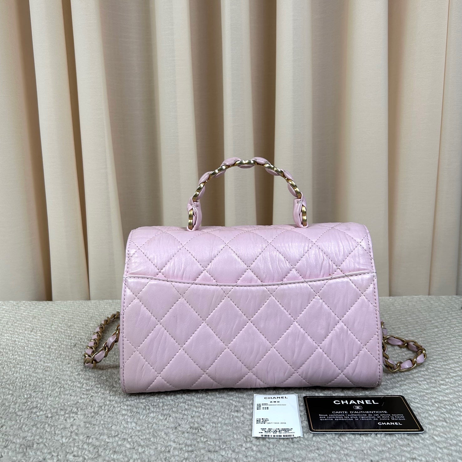 CHANEL Coco Handle Small Pink Quilted Lambskin