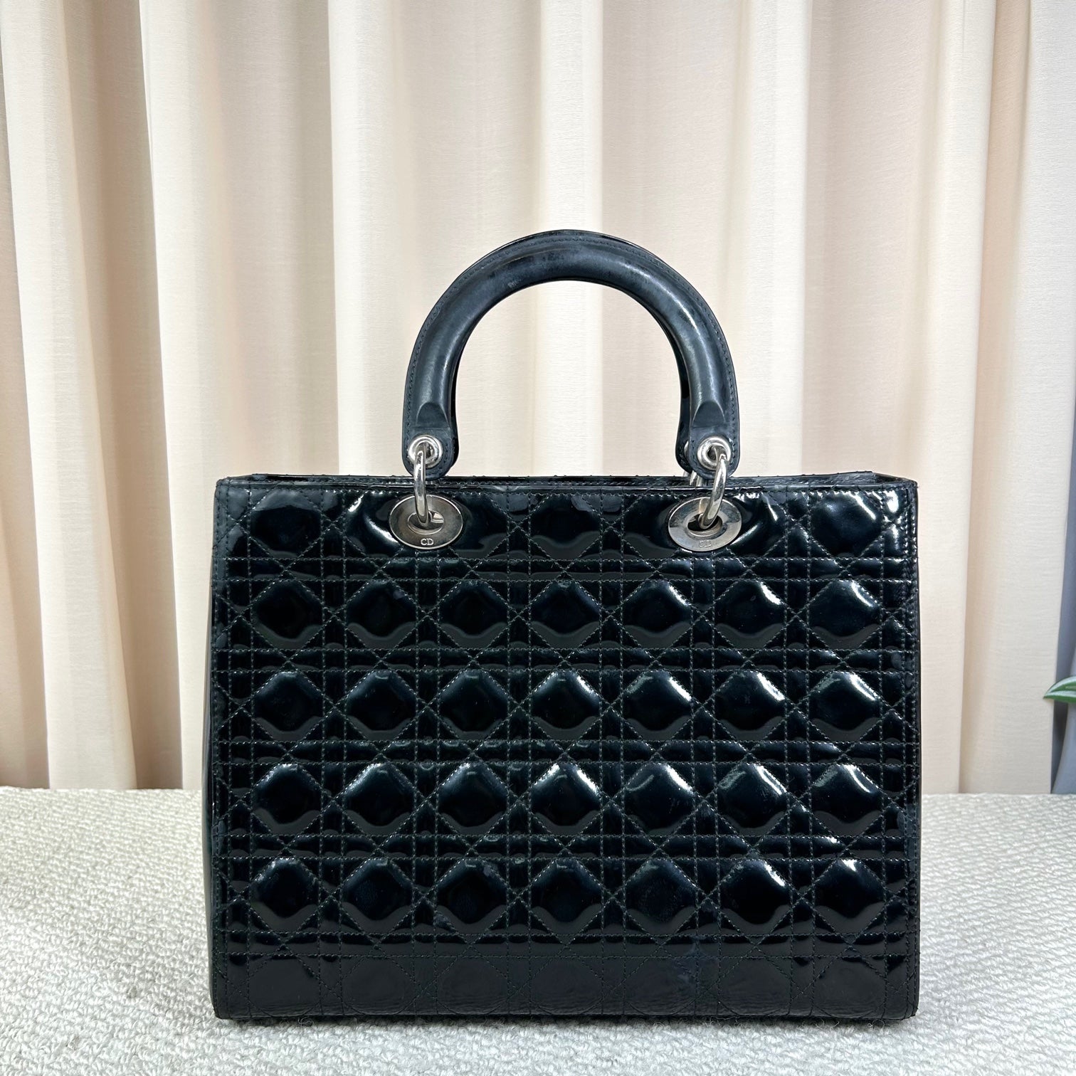 Christian Dior Lady Dior Large Black Patent Cannage Tote Bag