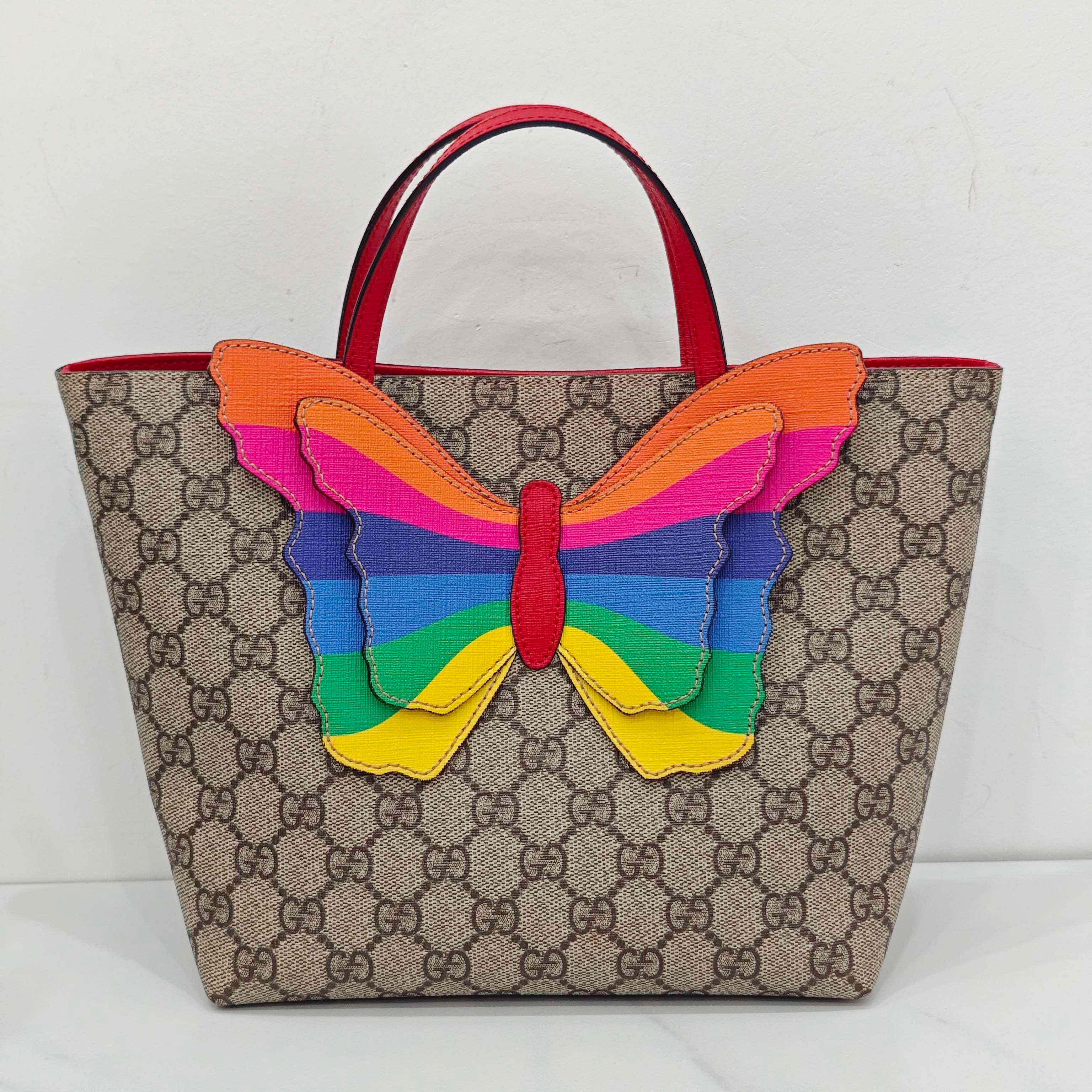 Gucci Kids GG Supreme Rainbow Butterfly Tote Bag