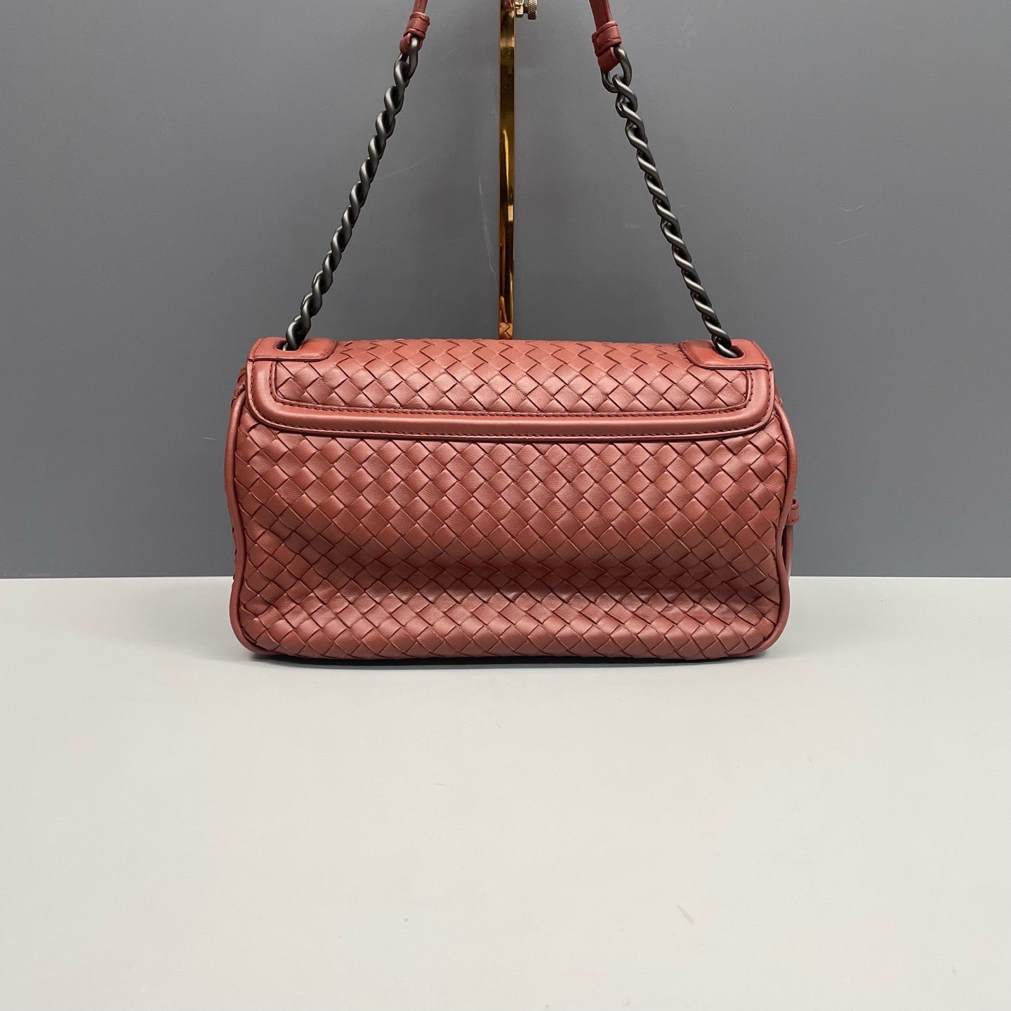 Bottega Veneta Intrecciato Flap Shoulder Bag in Terracotta