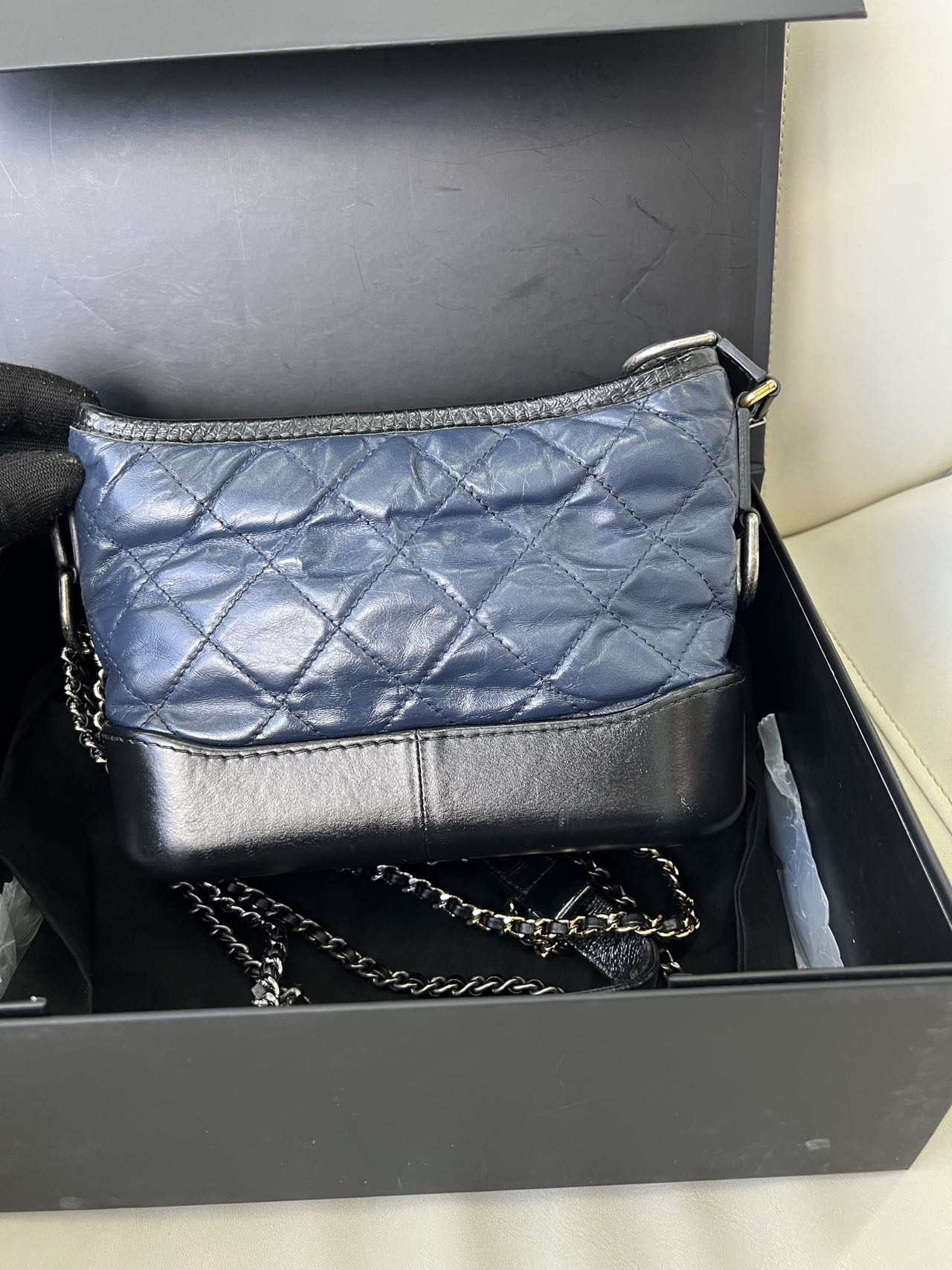 Chanel Gabrielle Small Navy Quilted Calfskin Crossbody Bag