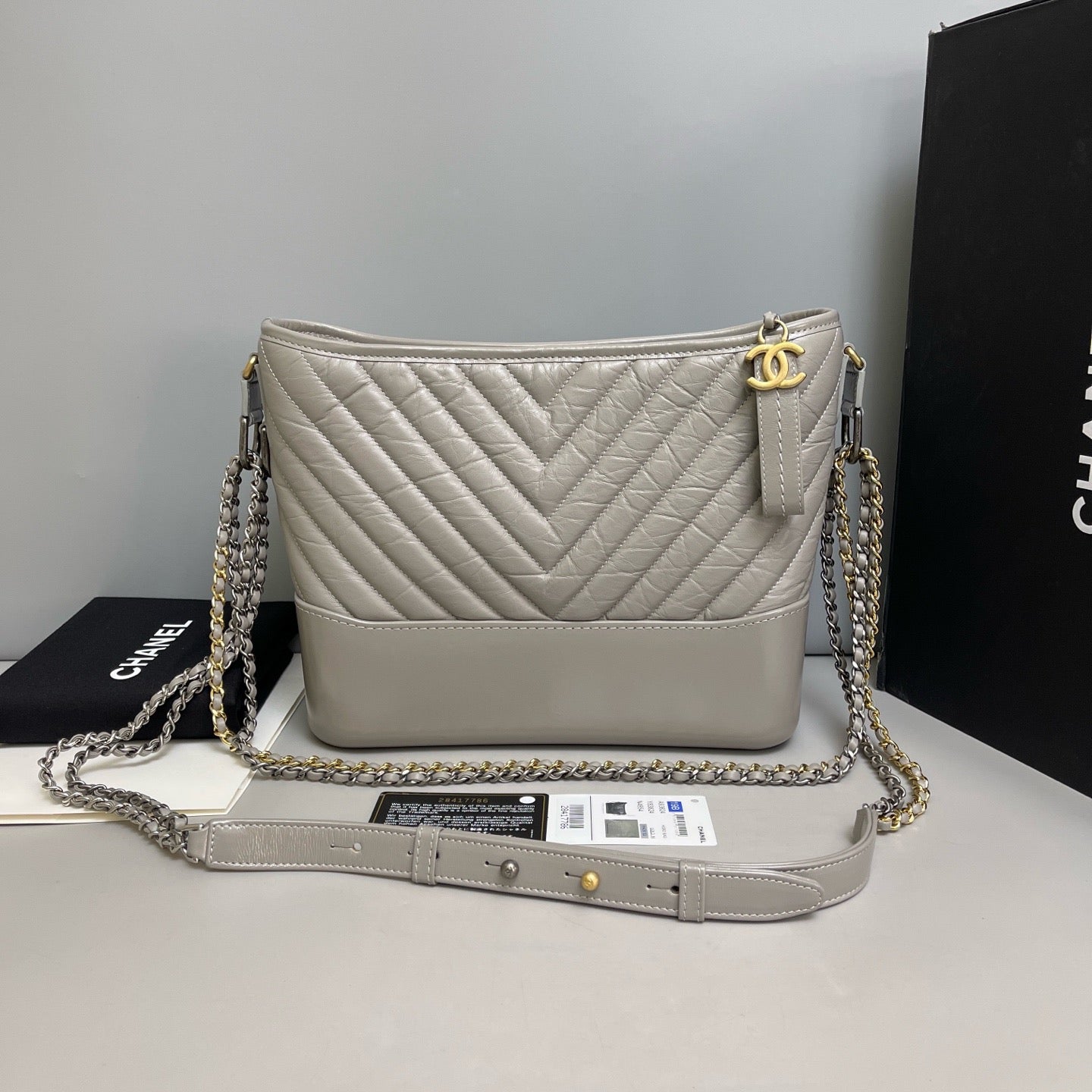Chanel Gabrielle Medium Grey Chevron Calfskin