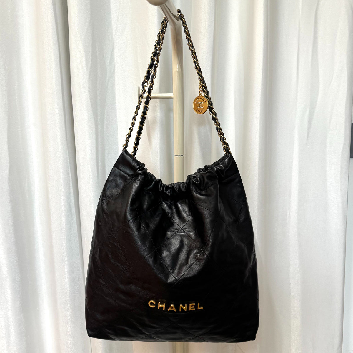 Chanel 22 Bag Large, Black Shiny Calfskin
