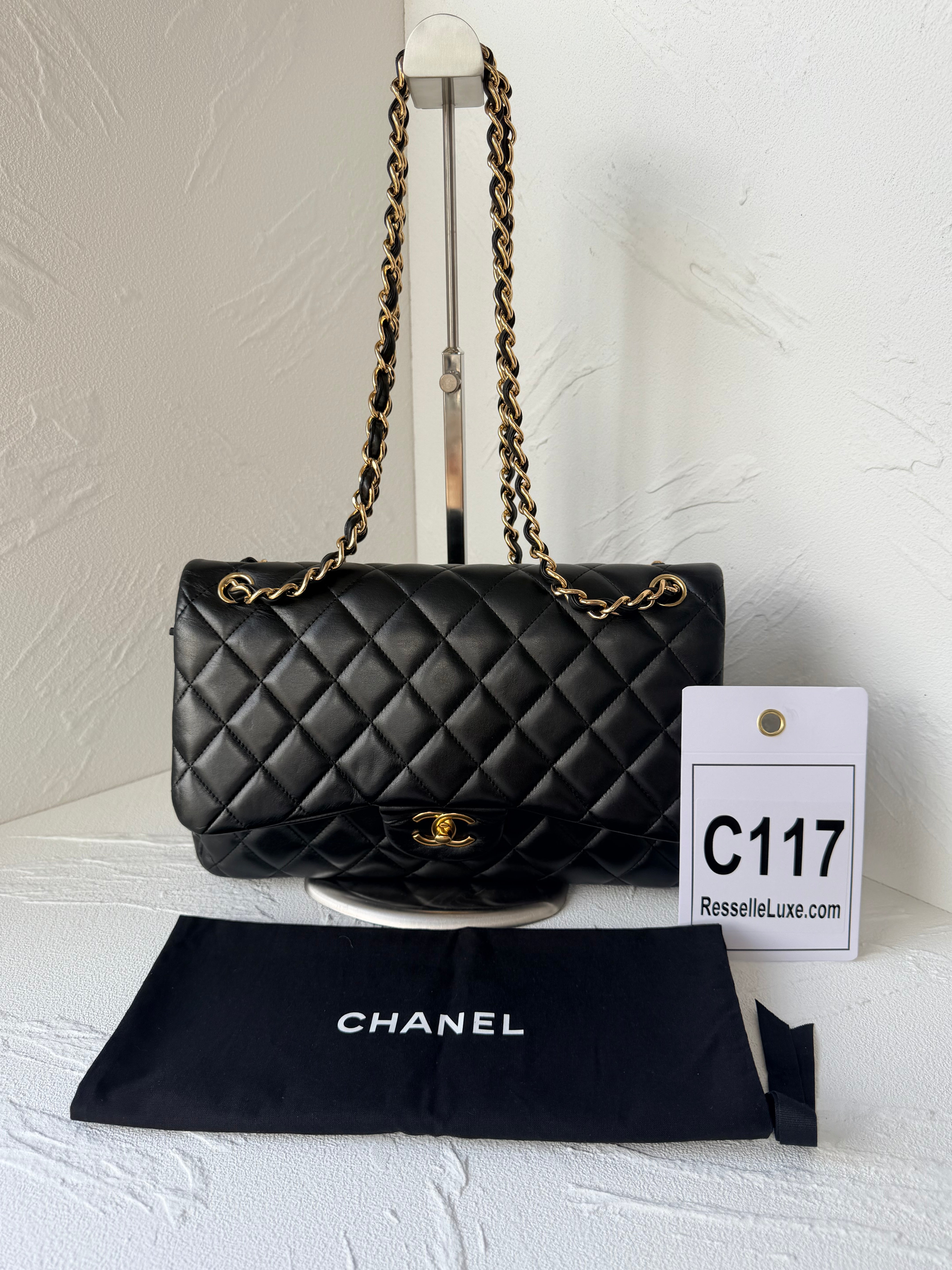 Chanel Classic Flap Jumbo, Black Lambskin Leather