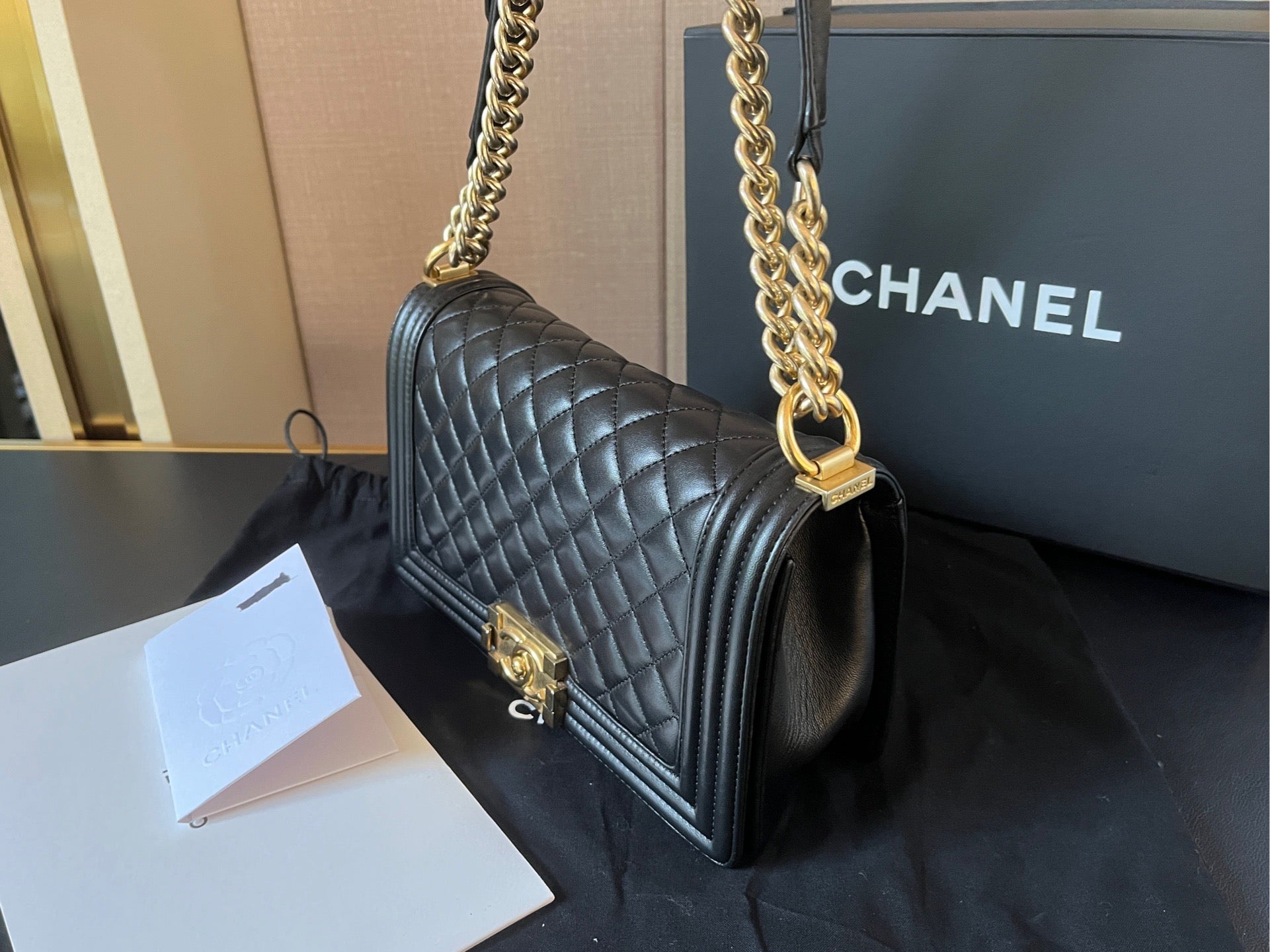 Chanel Le Boy Medium Black Calfskin Gold HW