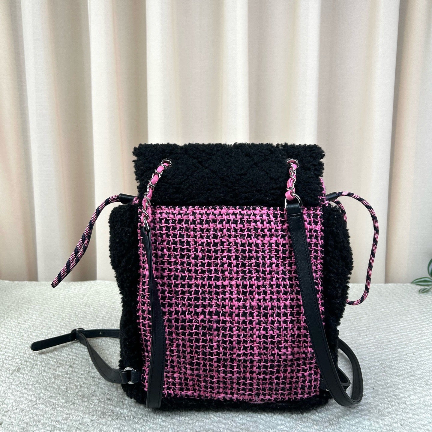 Chanel Coco Neige Small Black & Pink Shearling Backpack