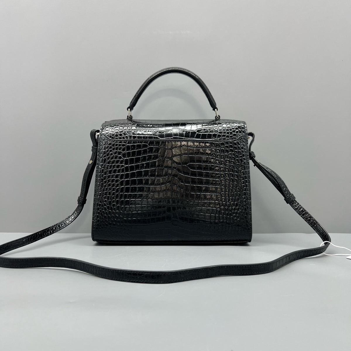 Saint Laurent Black Croc Embossed Leather Handbag