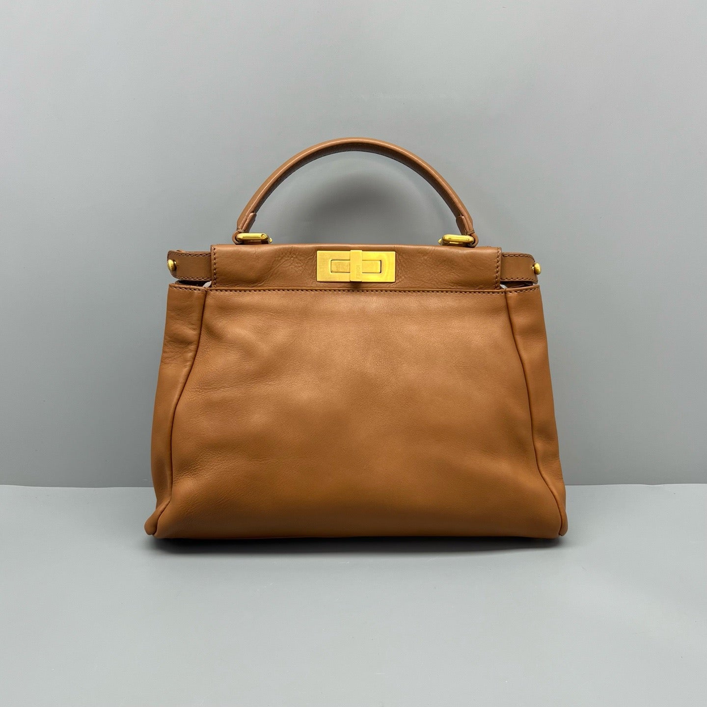 Fendi Brown Leather Peekaboo Medium Top Handle / Crossbody Bag
