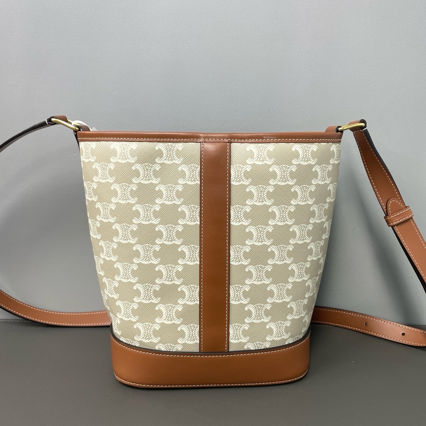 Celine Triomphe Bucket White Tan