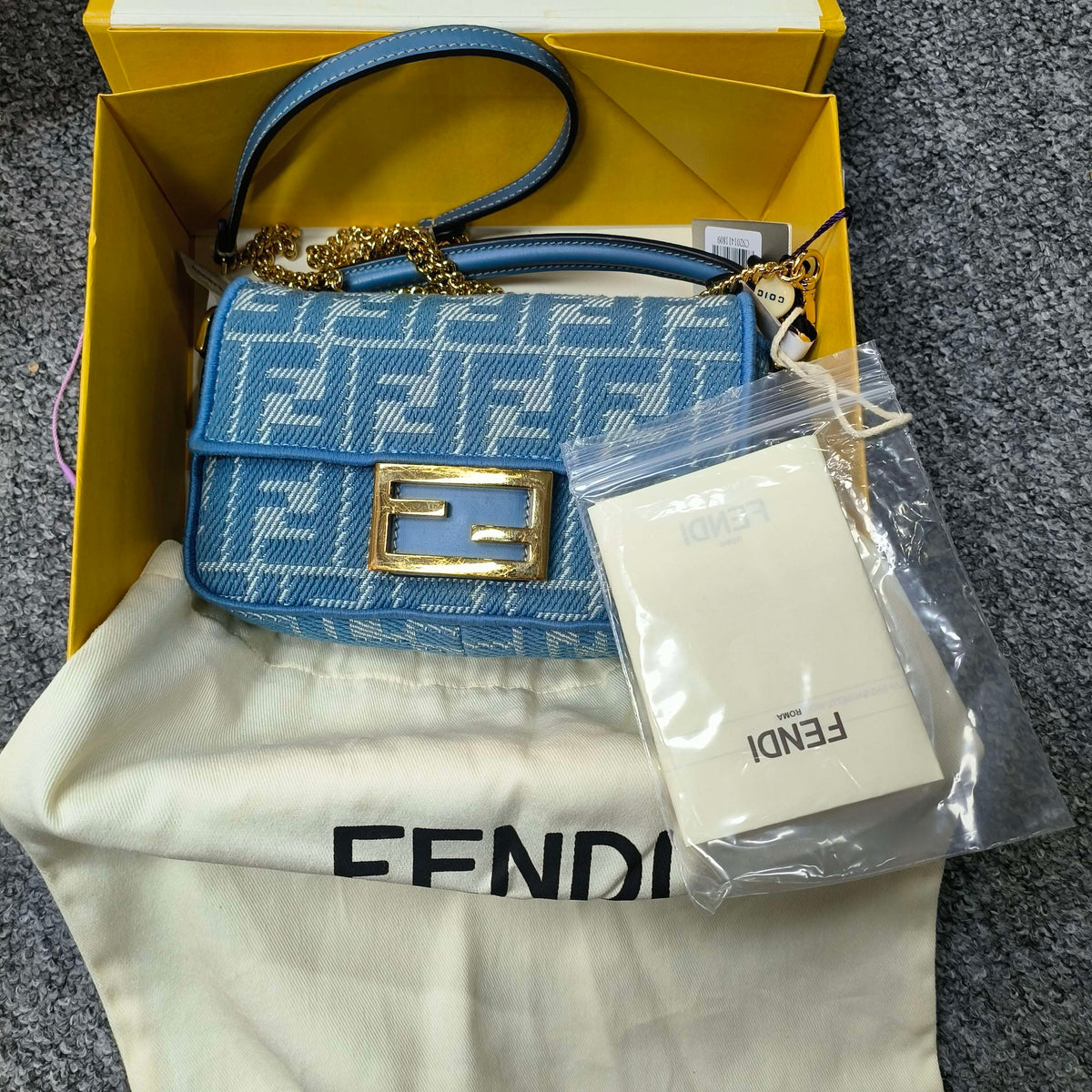 Fendi Mini Baguette Blue FF Chenille Jacquard Crossbody Bag
