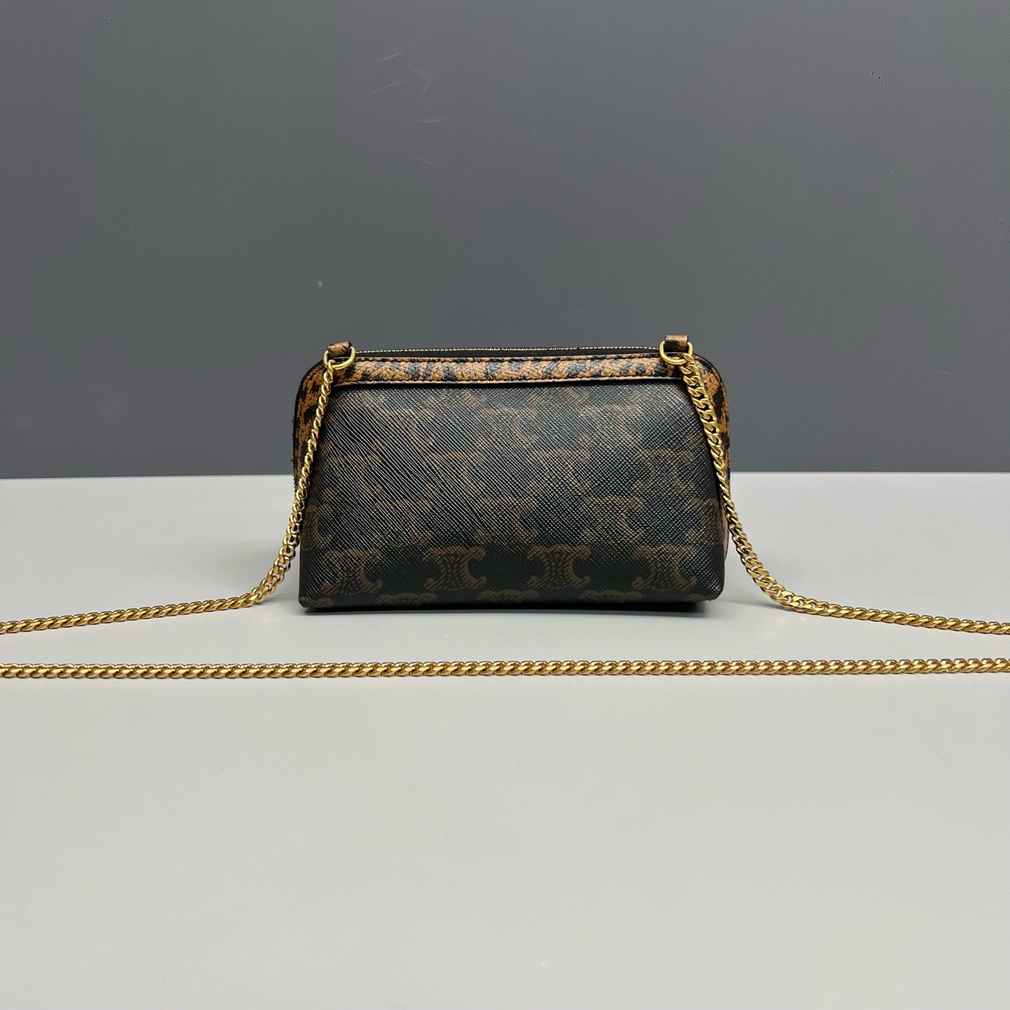 Celine Triomphe Leopard Print Mini Shell Chain Bag