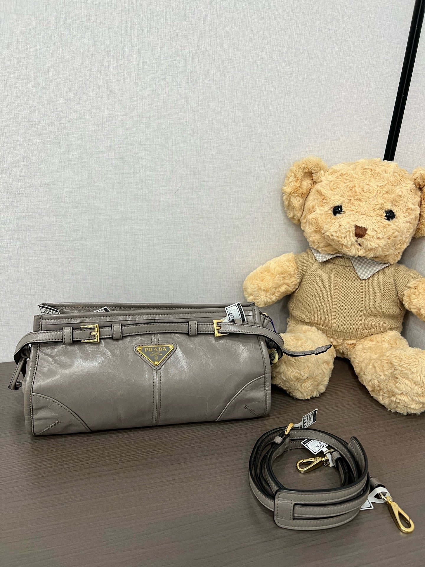 Prada Soft Lux Small Grey Oil Leather Crossbody Bag
