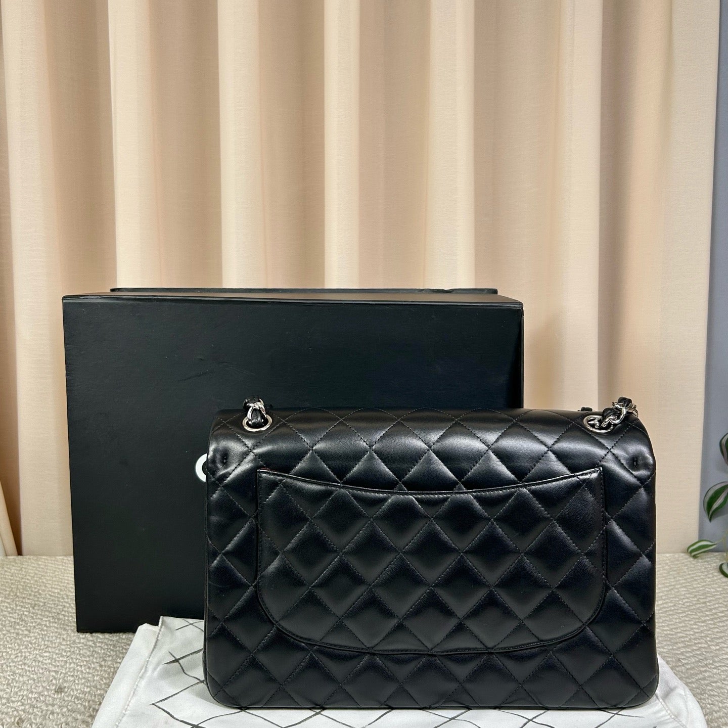 Chanel Classic Flap Black Lambskin Chain Large Bag